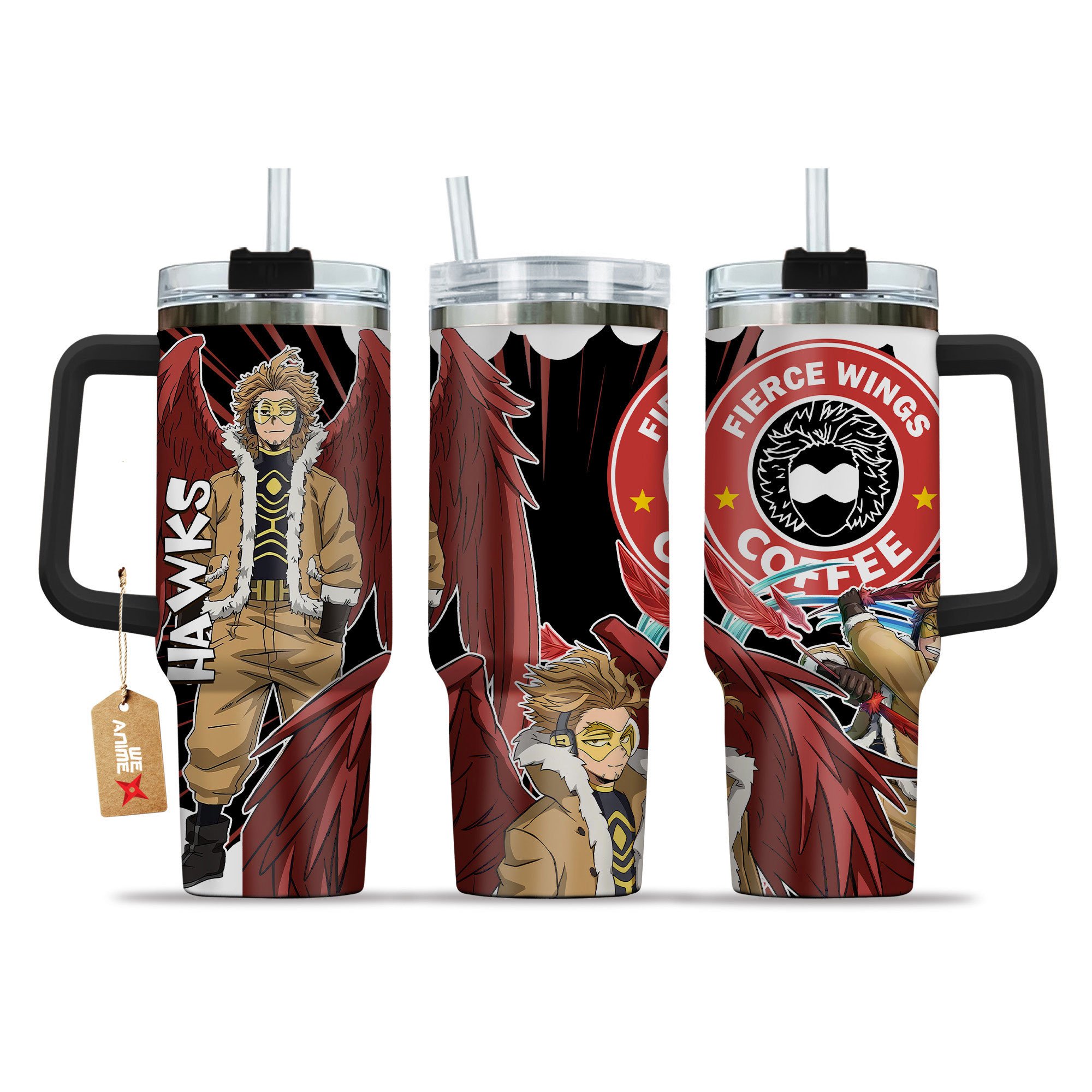 Hydratemerch Keigo Takami (Hawks) My Hero Academia Anime Custom Stanley Quencher 40oz Stainless Steel Tumbler With Handle