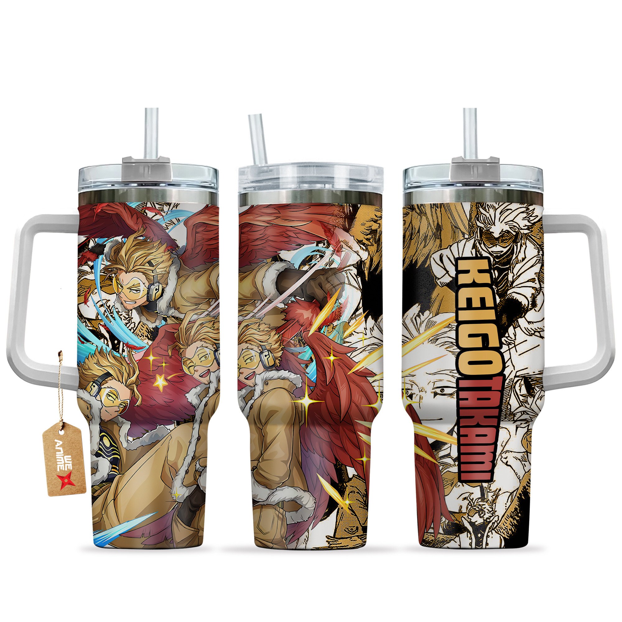 Hydratemerch Keigo Takami (Hawks) My Hero Academia Anime Custom Stanley Quencher 40oz Stainless Steel Tumbler With Handle