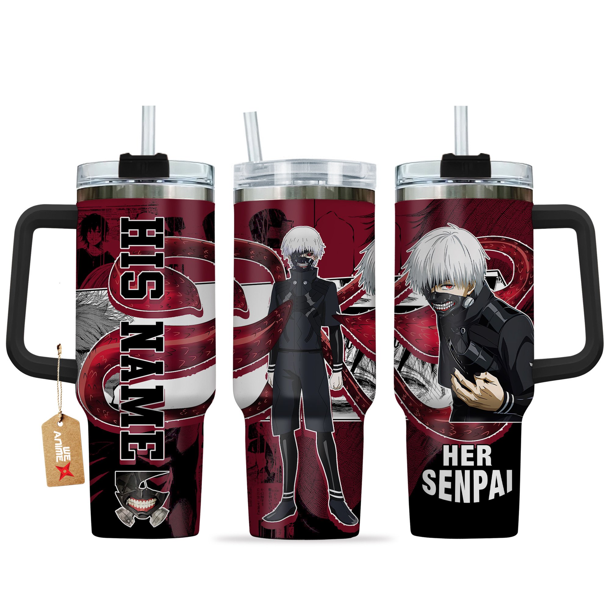 Hydratemerch Ken Kaneki Tokyo Ghoul Anime Custom Stanley Quencher 40oz Stainless Steel Tumbler With Handle