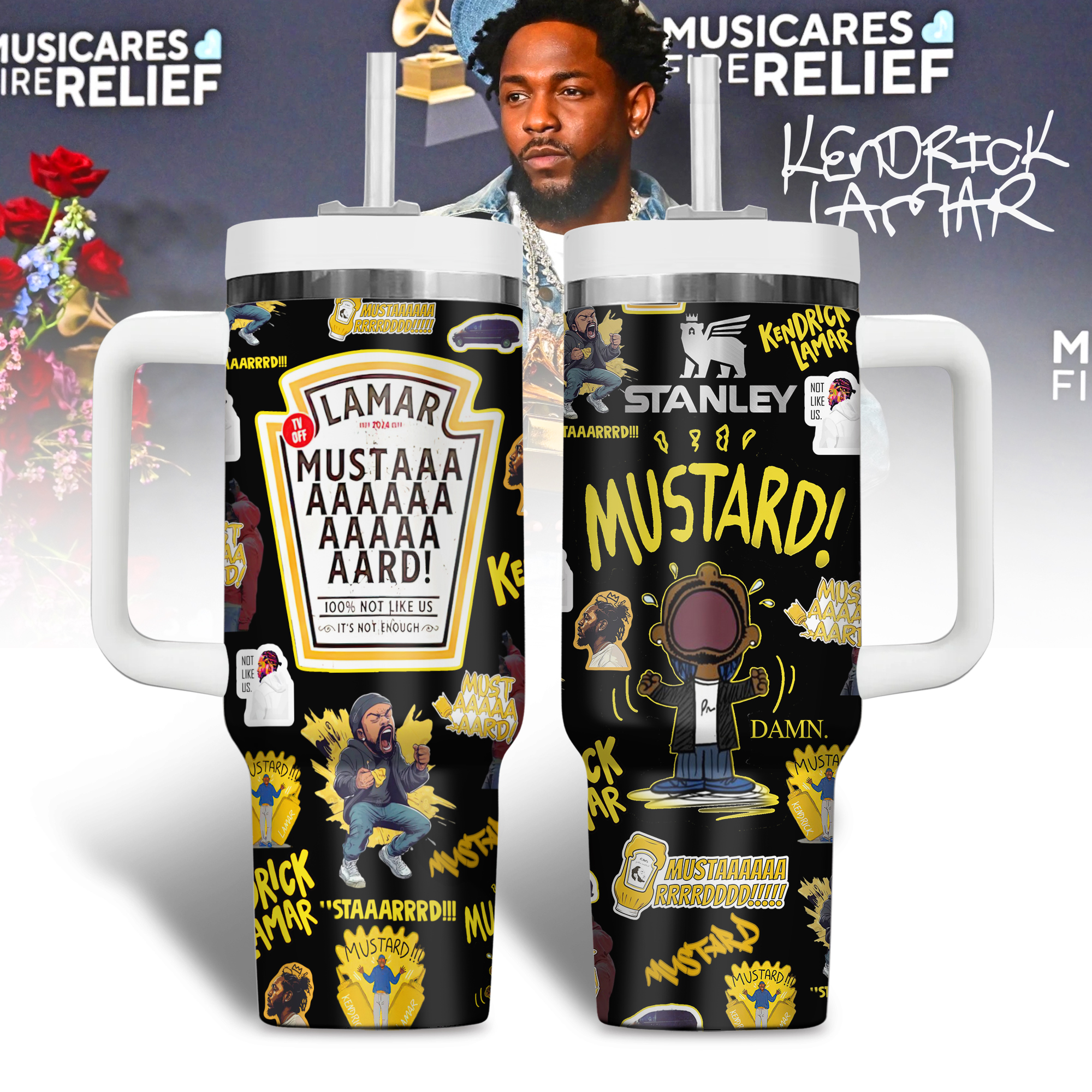 Hydratemerch Kendrick Lamar Music Custom Stanley Quencher 40oz Stainless Steel Tumbler With Handle