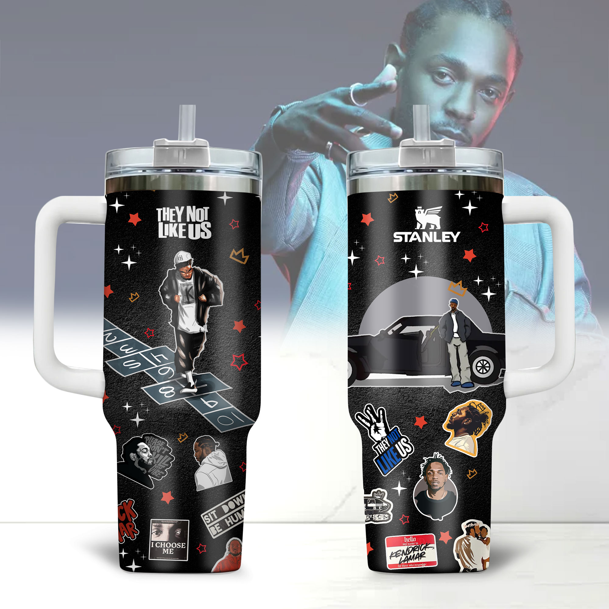 Hydratemerch Kendrick Lamar Music Custom Stanley Quencher 40oz Stainless Steel Tumbler With Handle