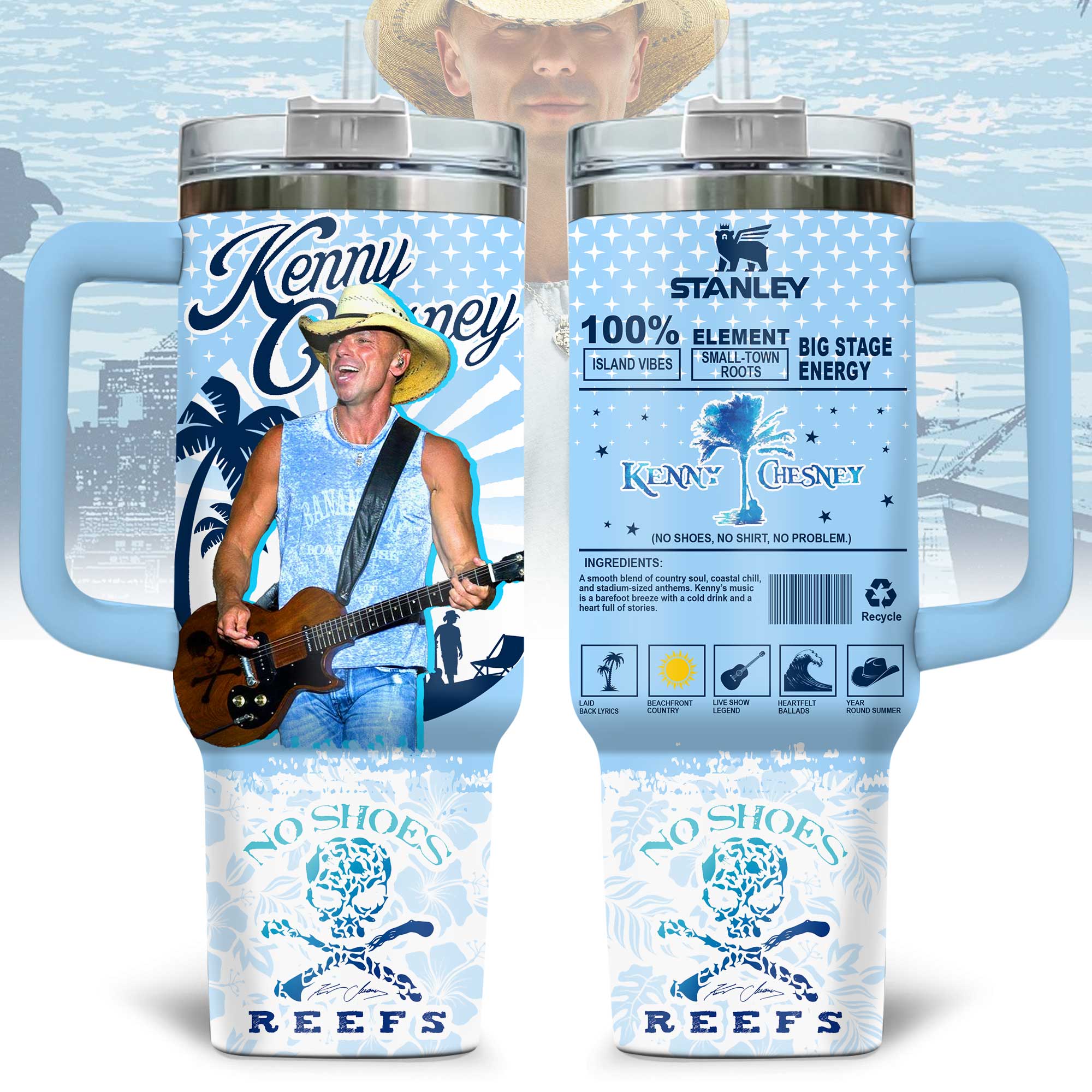 Hydratemerch Kenny Chesney Music Custom Stanley Quencher 40oz Stainless Steel Tumbler With Handle