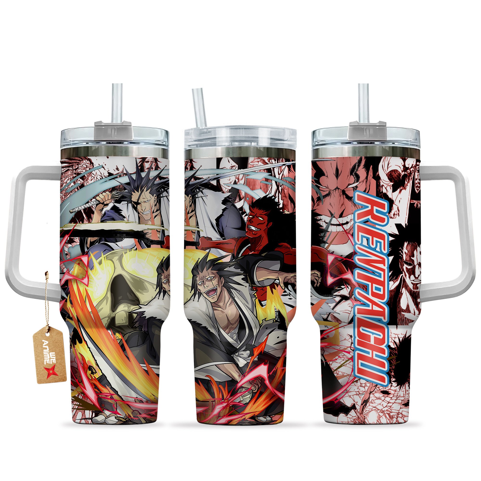 Hydratemerch Kenpachi Zaraki Bleach Anime Custom Stanley Quencher 40oz Stainless Steel Tumbler With Handle