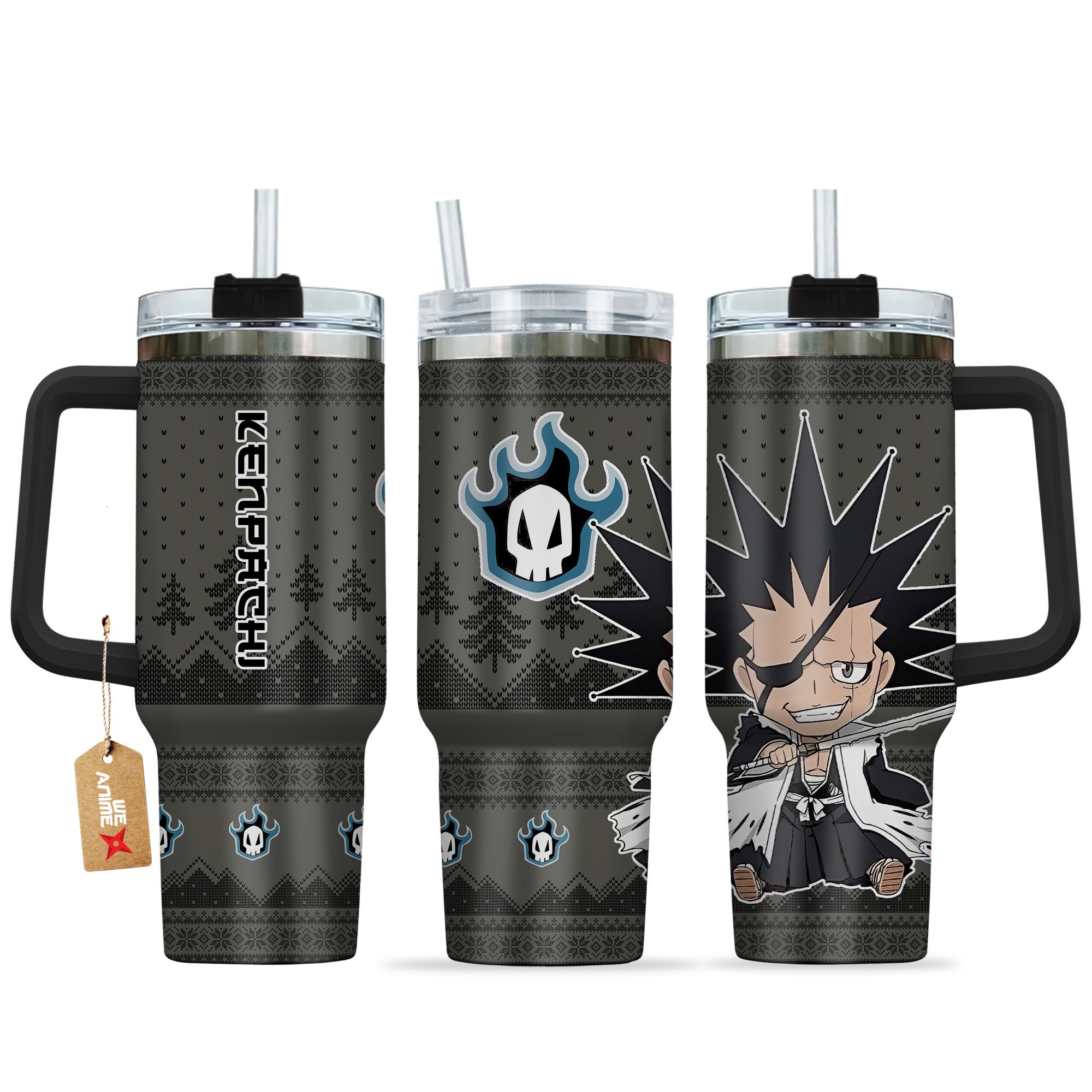 Hydratemerch Kenpachi Zaraki Bleach Anime Custom Stanley Quencher 40oz Stainless Steel Tumbler With Handle