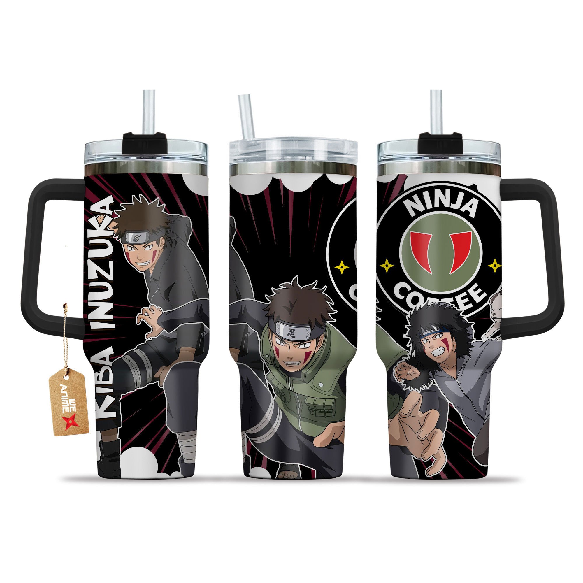 Hydratemerch Kiba Inuzuka Naruto Anime Custom Stanley Quencher 40oz Stainless Steel Tumbler With Handle