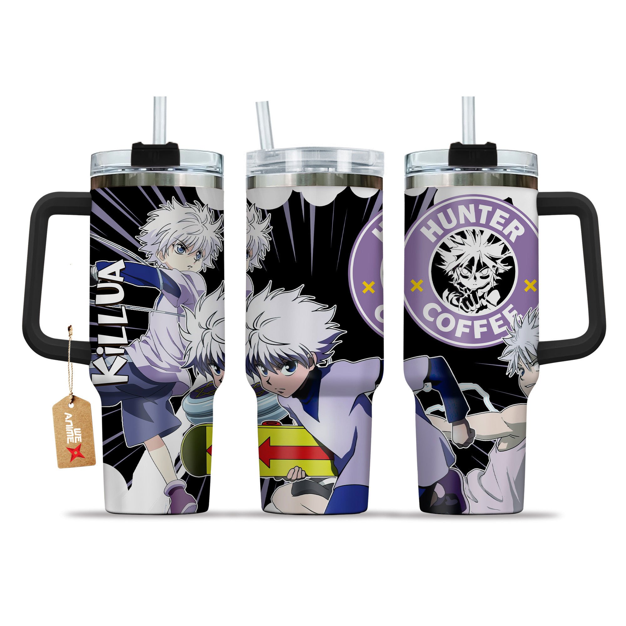 Hydratemerch Killua Zoldyck Hunter x Hunter Anime Custom Stanley Quencher 40oz Stainless Steel Tumbler With Handle