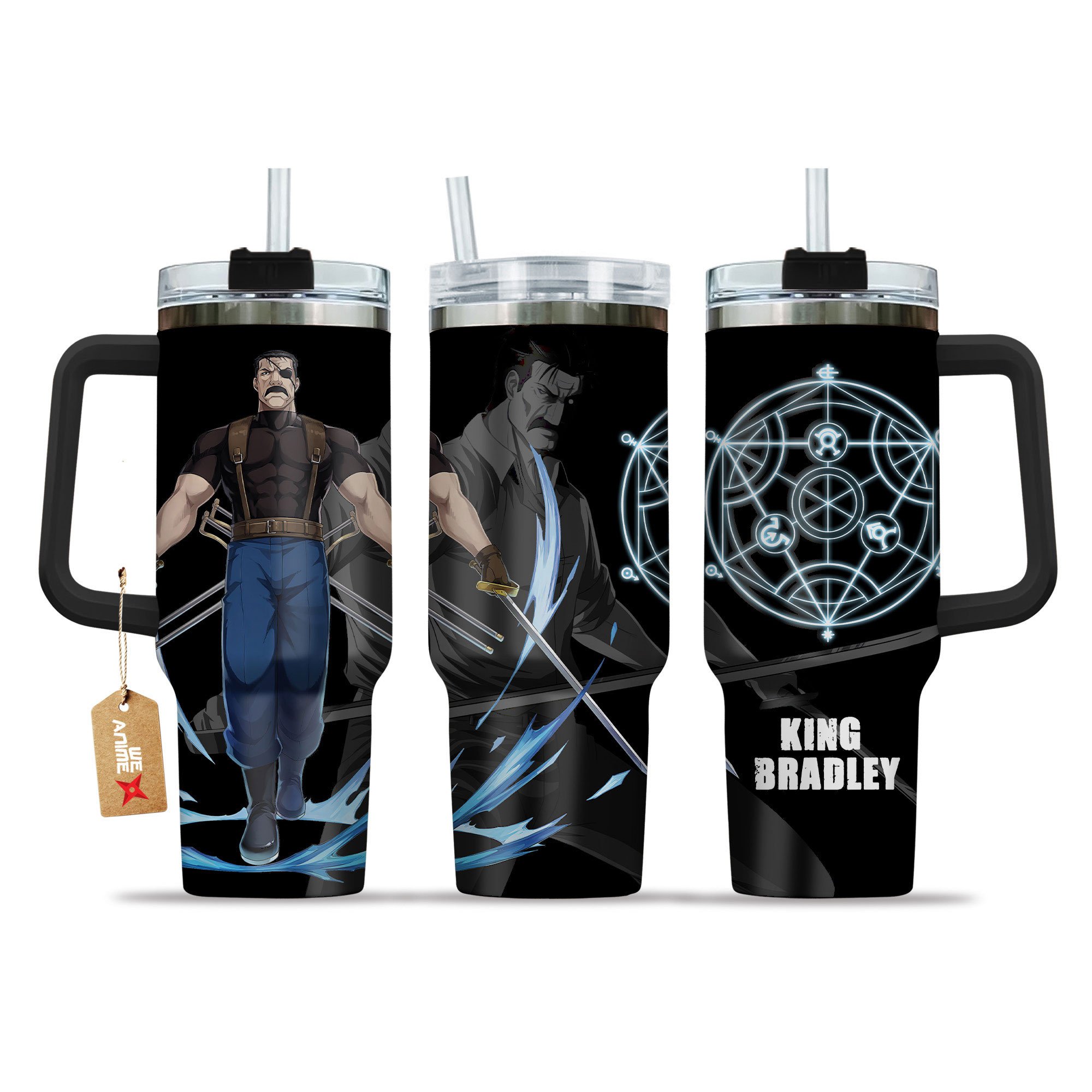 Hydratemerch King Bradley Fullmetal Alchemist Anime Custom Stanley Quencher 40oz Stainless Steel Tumbler With Handle