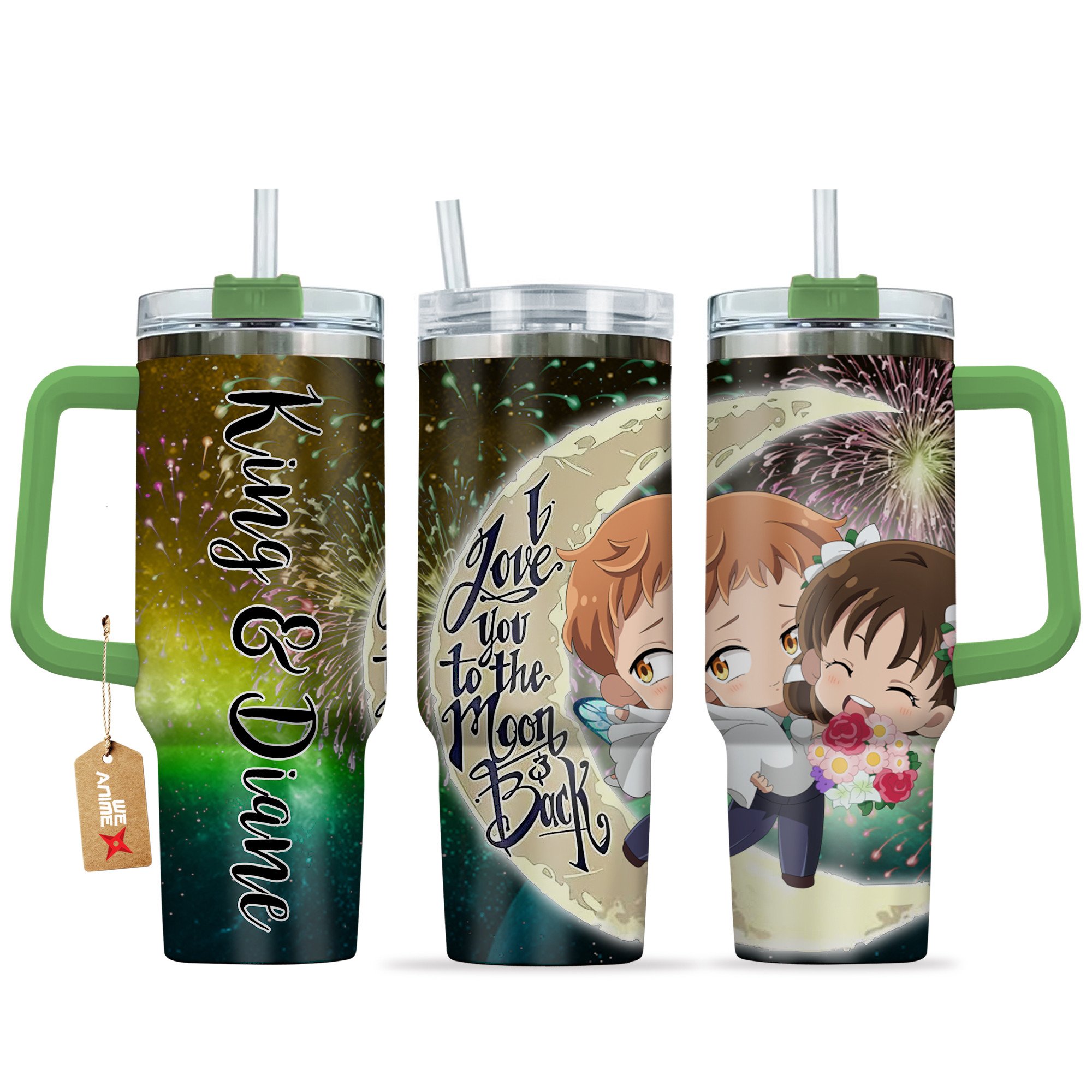 Hydratemerch King & Diane The Seven Deadly Sins Anime Valentine Custom Stanley Quencher 40oz Stainless Steel Tumbler With Handle