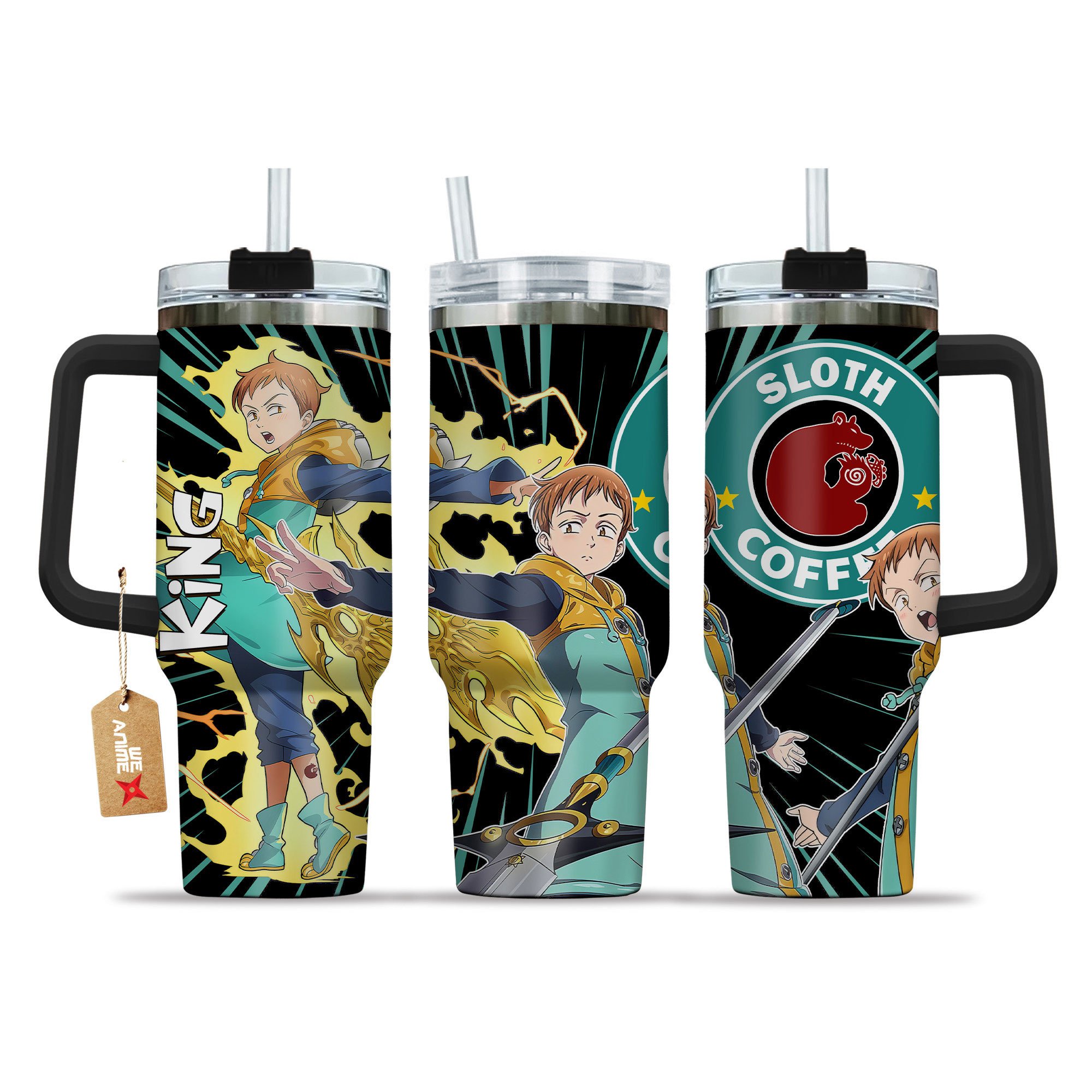 Hydratemerch King The Seven Deadly Sins Anime Custom Stanley Quencher 40oz Stainless Steel Tumbler With Handle