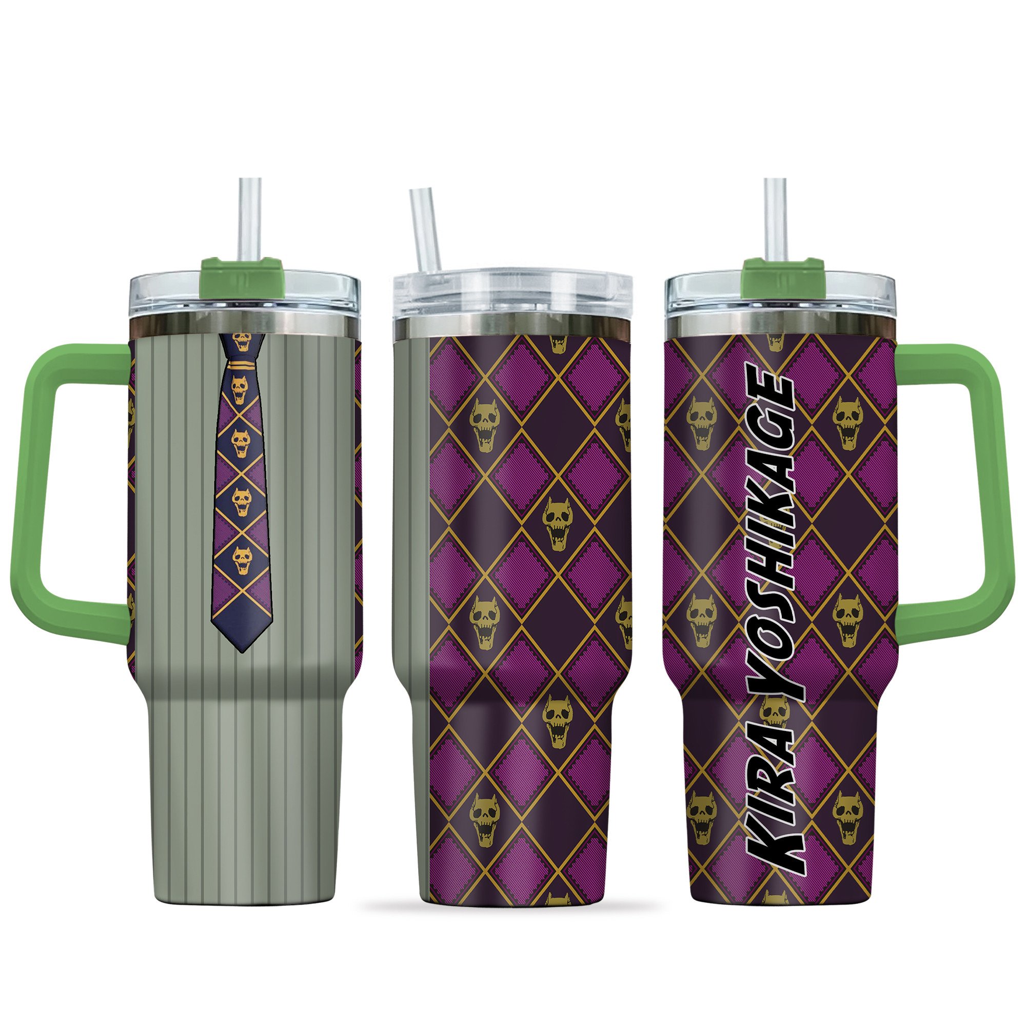 Hydratemerch Kira Killer Queen JoJo's Bizarre Anime Custom Stanley Quencher 40oz Stainless Steel Tumbler With Handle