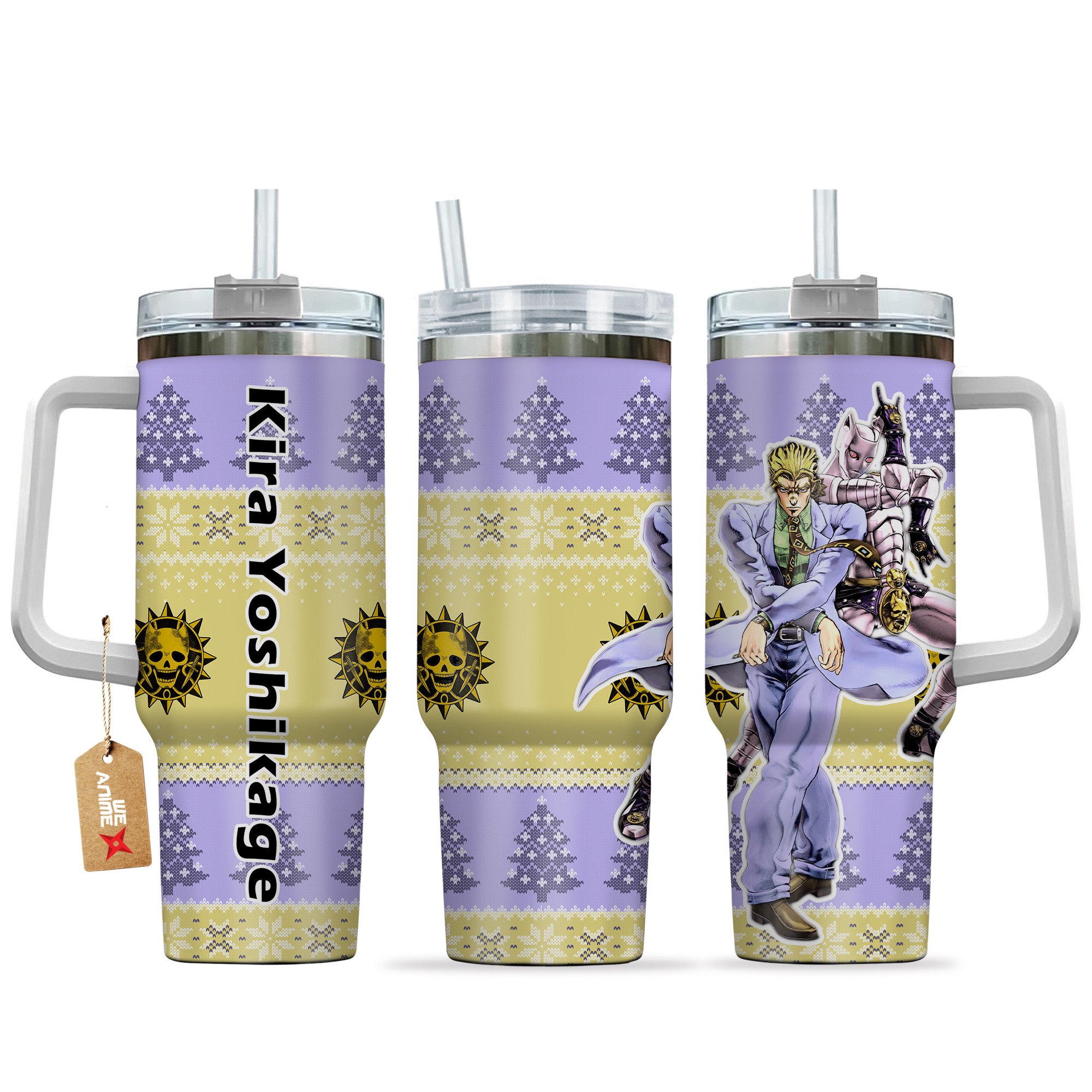 Hydratemerch Kira Killer Queen JoJo's Bizarre Anime Custom Stanley Quencher 40oz Stainless Steel Tumbler With Handle