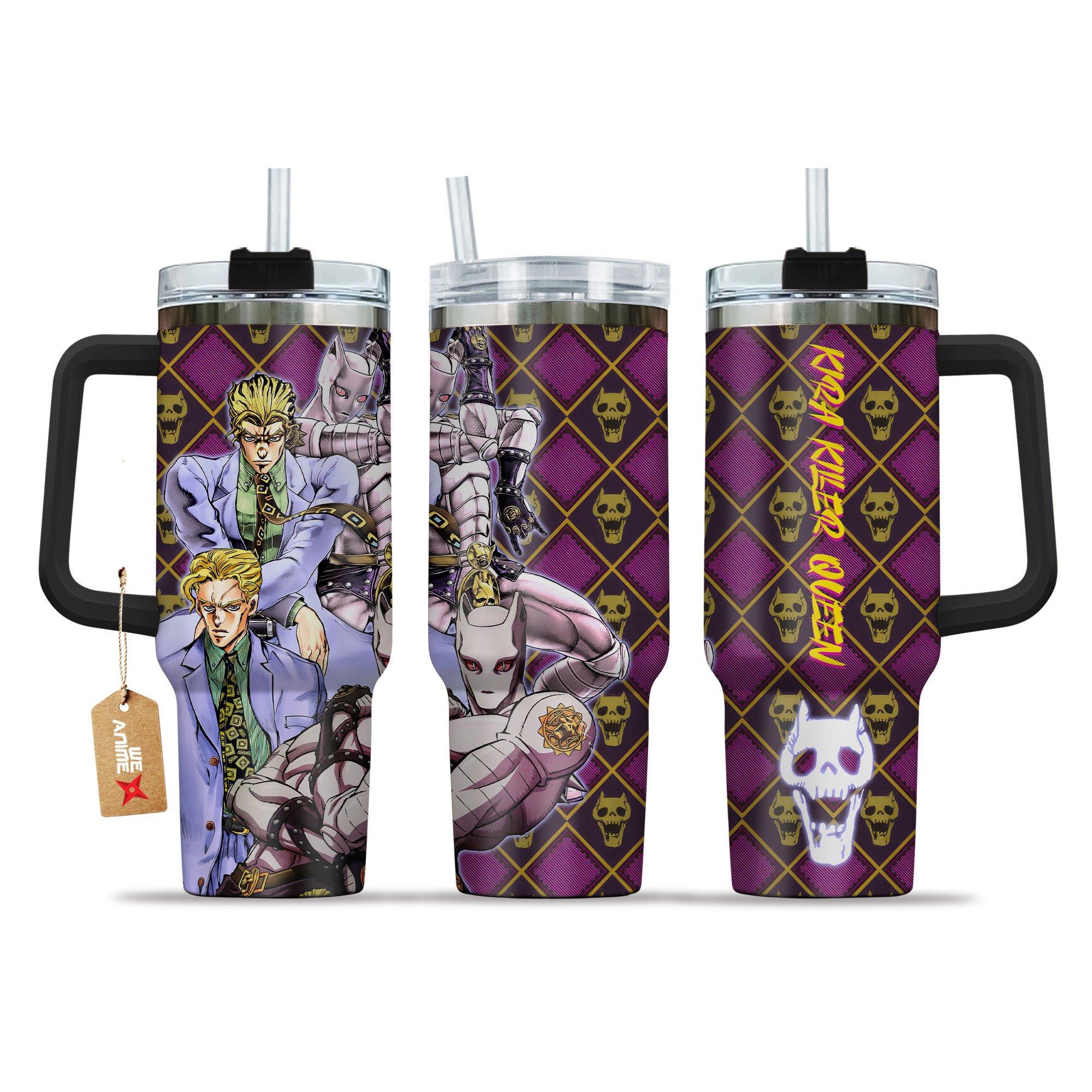 Hydratemerch Kira Killer Queen JoJo's Bizarre Anime Custom Stanley Quencher 40oz Stainless Steel Tumbler With Handle