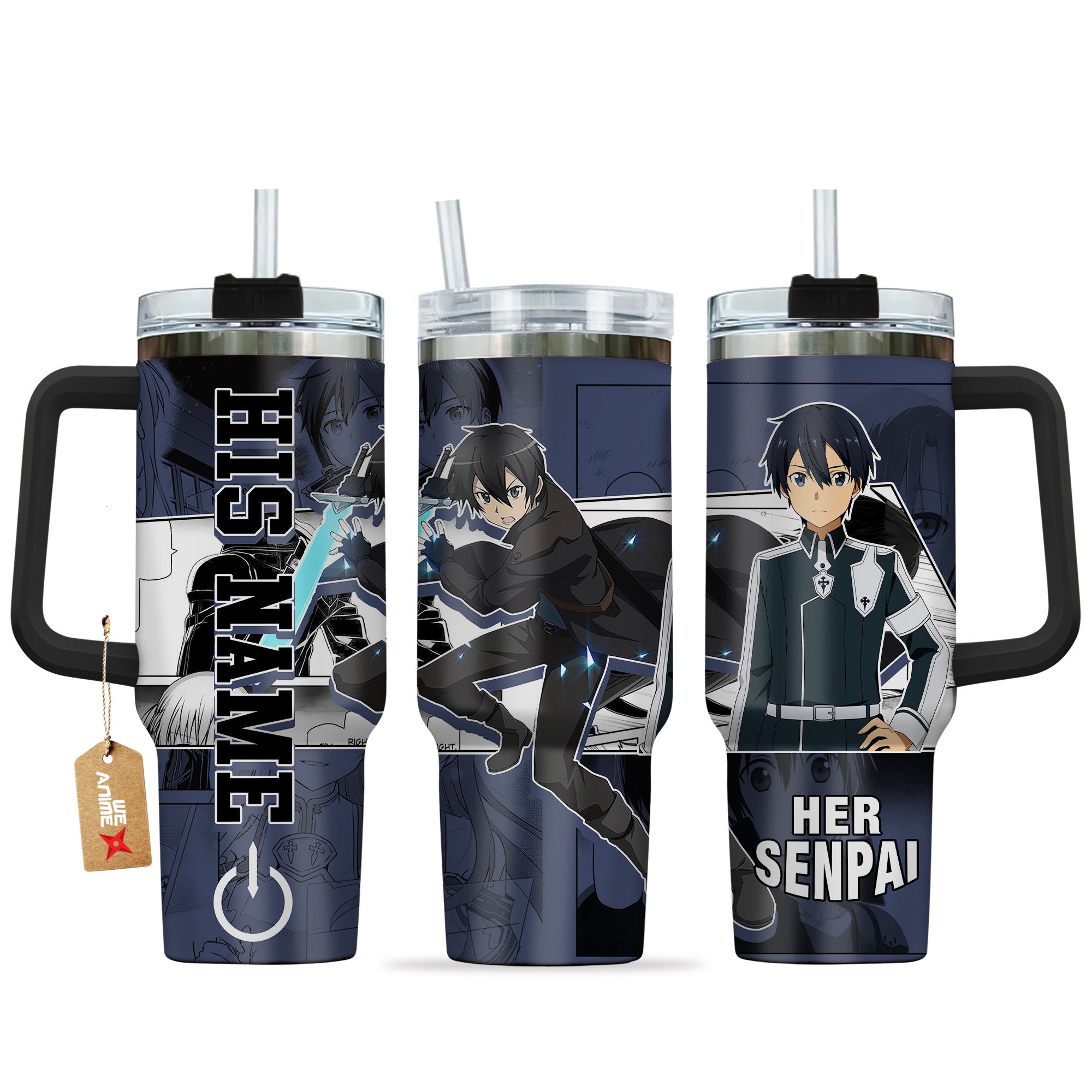 Hydratemerch Kirito Sword Art Online Anime Valentine Custom Stanley Quencher 40oz Stainless Steel Tumbler With Handle