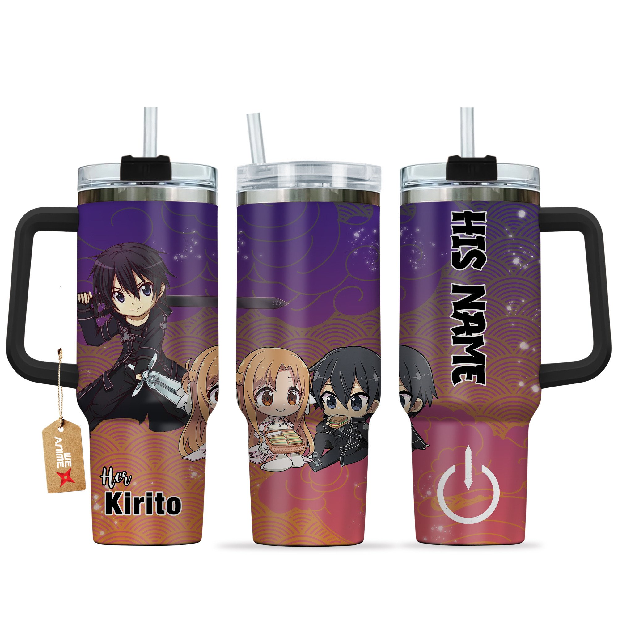 Hydratemerch Kirito Sword Art Online Anime Valentine Custom Stanley Quencher 40oz Stainless Steel Tumbler With Handle