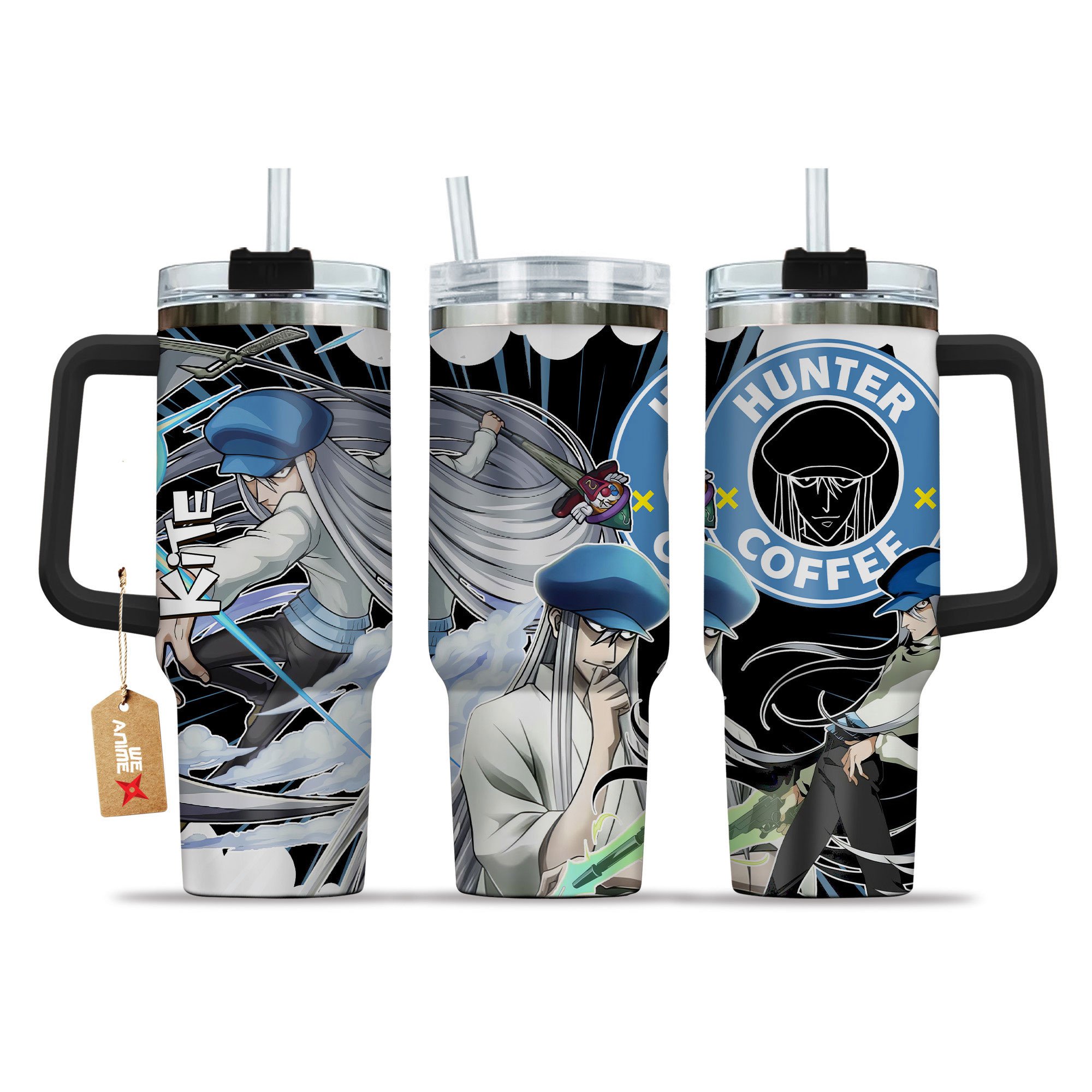 Hydratemerch Kite Hunter x Hunter Anime Custom Stanley Quencher 40oz Stainless Steel Tumbler With Handle