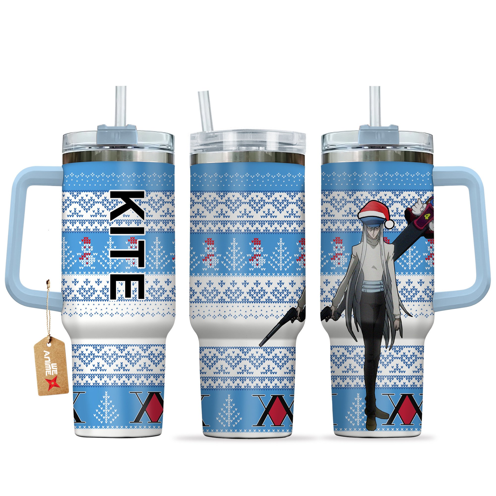 Hydratemerch Kite Hunter x Hunter Anime Custom Stanley Quencher 40oz Stainless Steel Tumbler With Handle