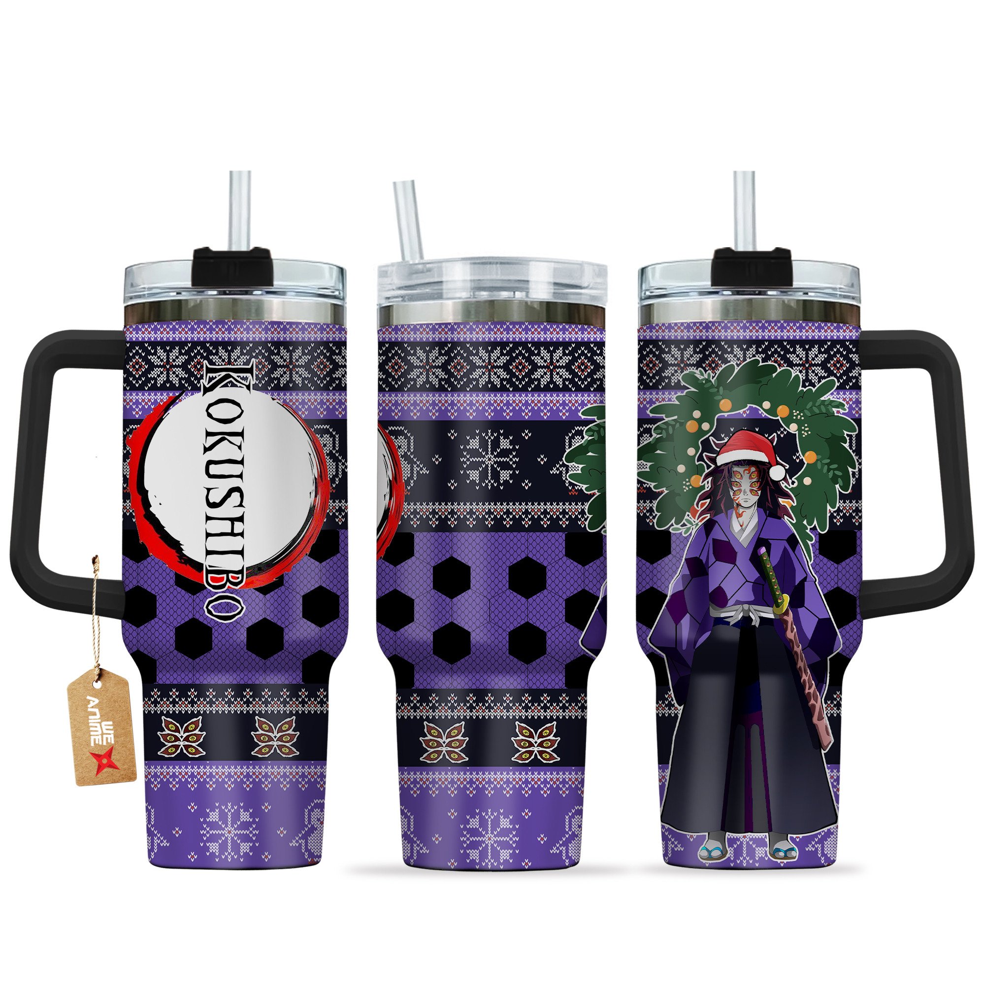 Hydratemerch Kokushibo Demon Slayer Anime Custom Stanley Quencher 40oz Stainless Steel Tumbler With Handle
