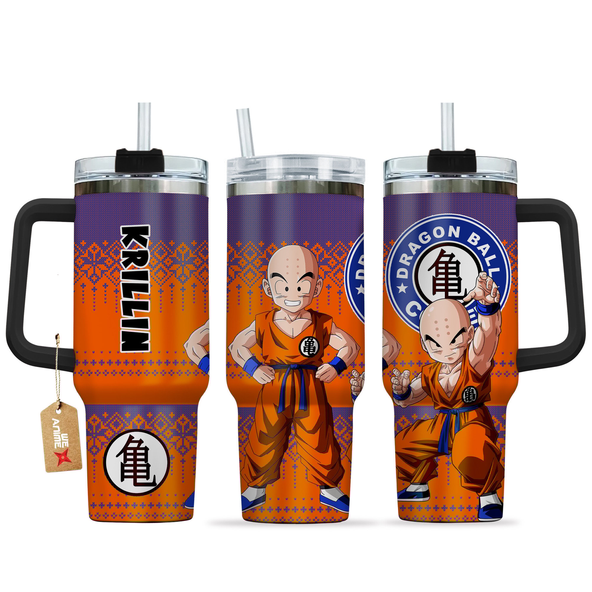 Hydratemerch Krillin Dragon Ball z Anime Custom Stanley Quencher 40oz Stainless Steel Tumbler With Handle