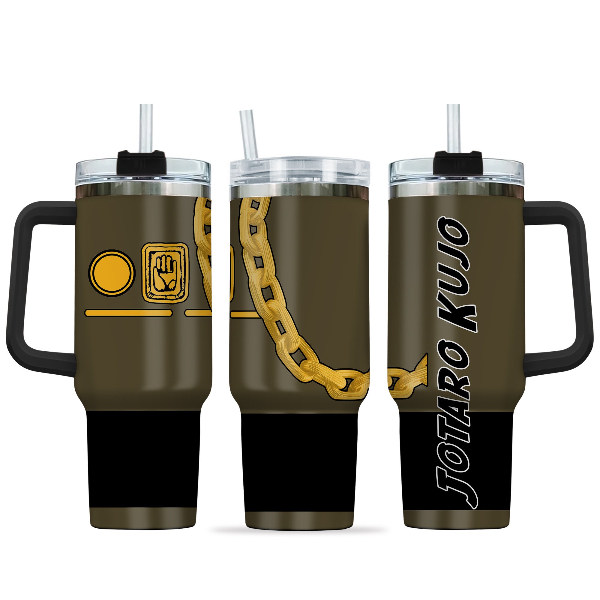 Hydratemerch Kujo Jotaro JoJo's Bizarre Anime Custom Stanley Quencher 40oz Stainless Steel Tumbler With Handle