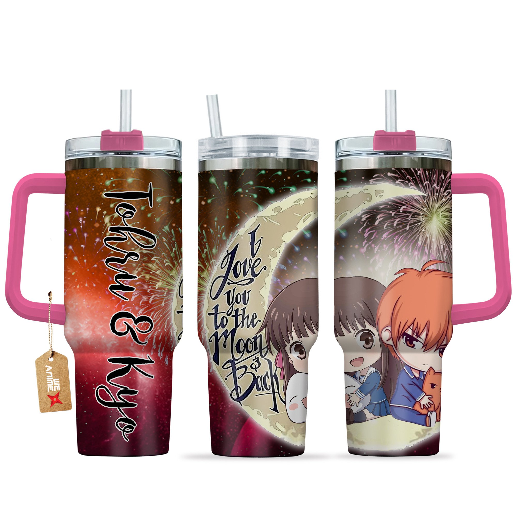 Hydratemerch Kyo Sohma & Tohru Fruits Basket Anime Valentine Custom Stanley Quencher 40oz Stainless Steel Tumbler With Handle