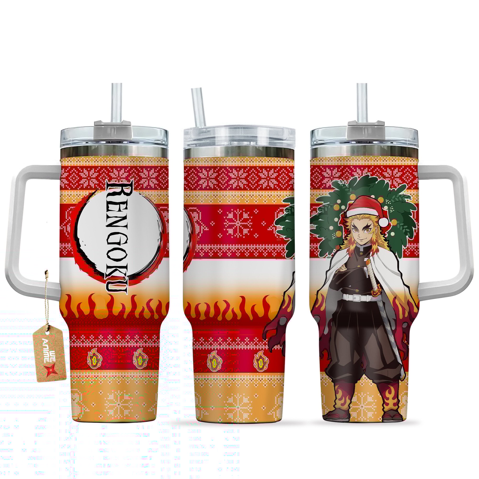 Hydratemerch Kyojuro Rengoku Demon Slayer Anime Custom Stanley Quencher 40oz Stainless Steel Tumbler With Handle
