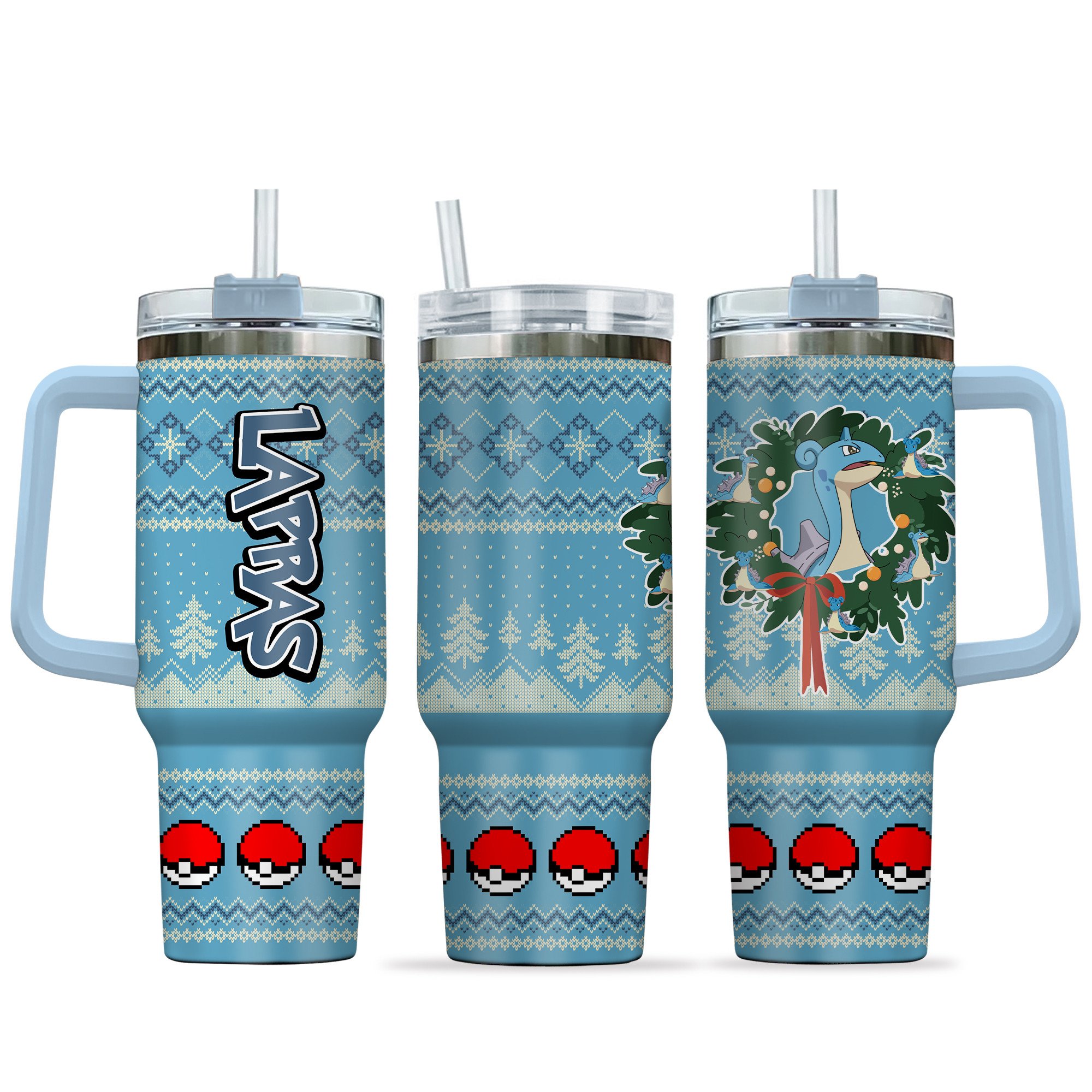 Hydratemerch Lapras Pokemon Anime Custom Stanley Quencher 40oz Stainless Steel Tumbler With Handle