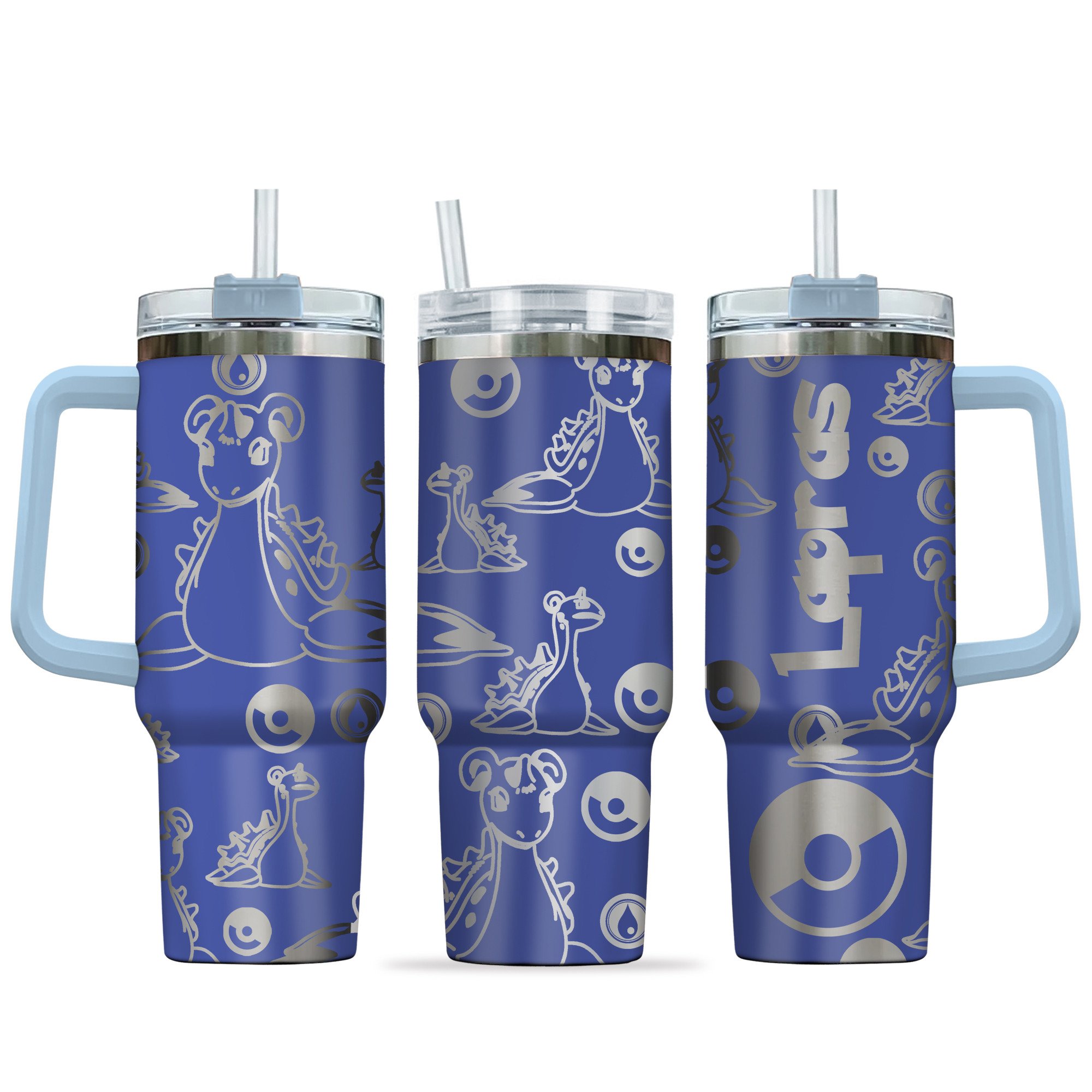 Hydratemerch Lapras Pokemon Anime Custom Stanley Quencher 40oz Stainless Steel Tumbler With Handle