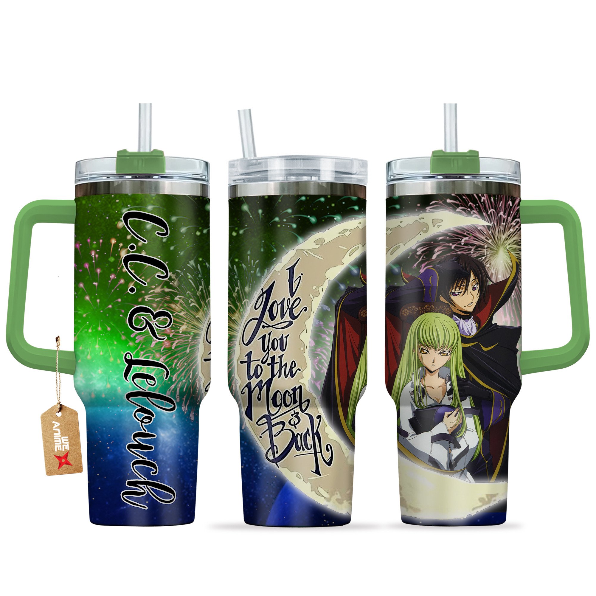 Hydratemerch Lelouch vi Britannia & C.C. Code Geass Anime Valentine Custom Stanley Quencher 40oz Stainless Steel Tumbler With Handle