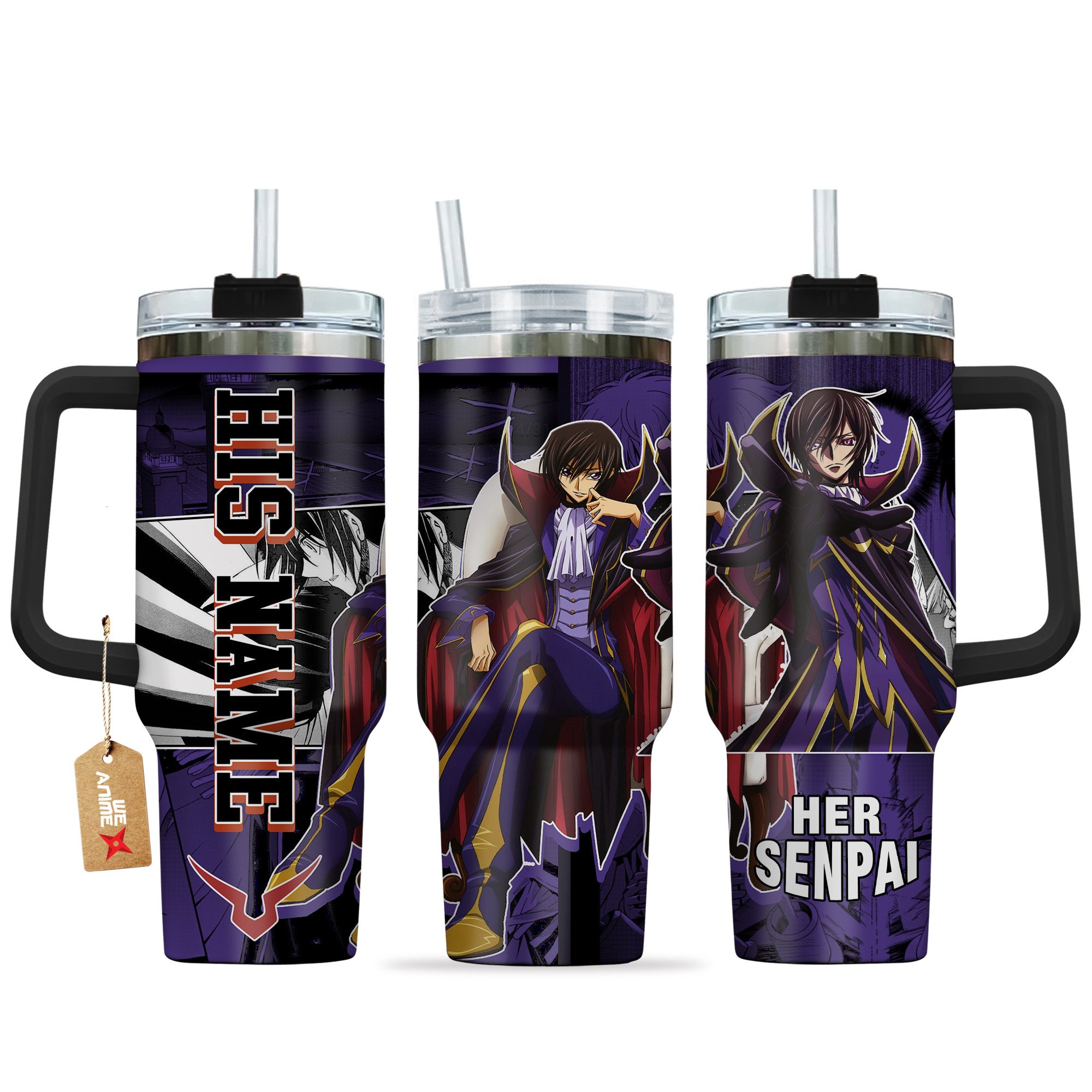 Hydratemerch Lelouch vi Britannia Code Geass Anime Custom Stanley Quencher 40oz Stainless Steel Tumbler With Handle