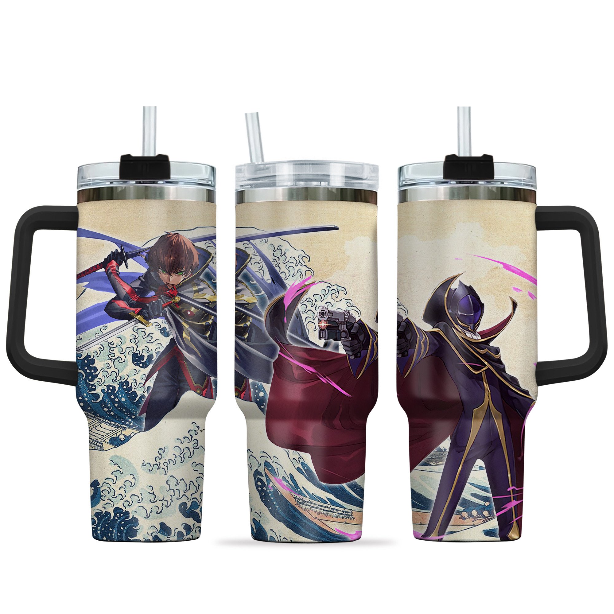 Hydratemerch Lelouch x Suzaku Code Geass Anime Custom Stanley Quencher 40oz Stainless Steel Tumbler With Handle