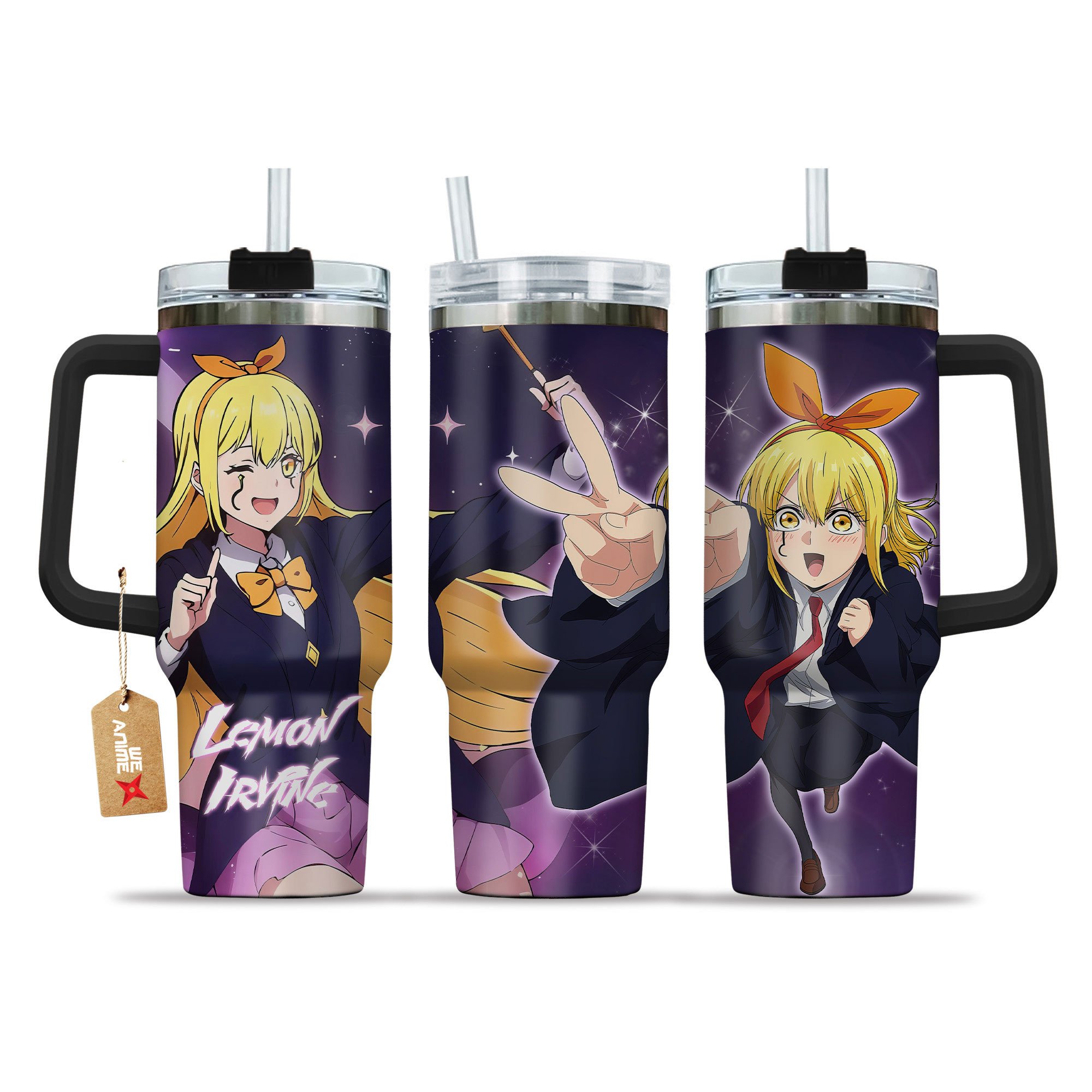 Hydratemerch Lemon Irvine Lemon Irvine Anime Custom Stanley Quencher 40oz Stainless Steel Tumbler With Handle
