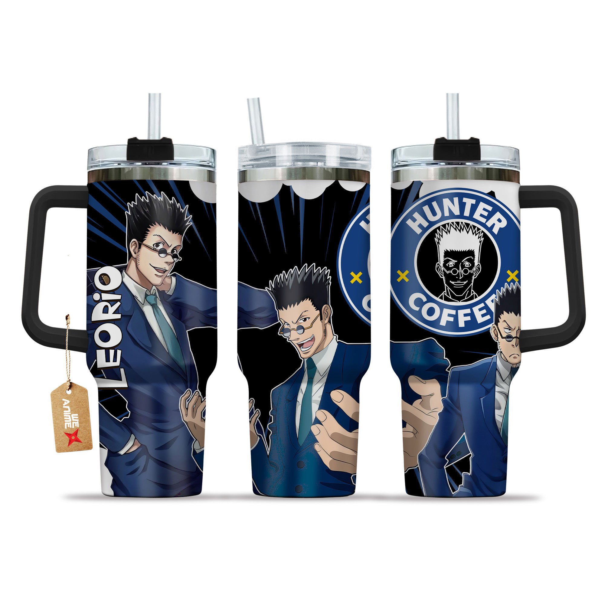 Hydratemerch Leorio Paladiknight Hunter x Hunter Anime Custom Stanley Quencher 40oz Stainless Steel Tumbler With Handle