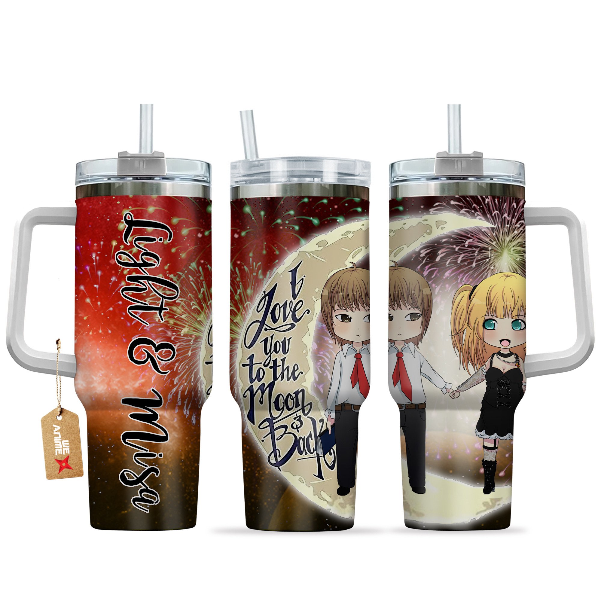 Hydratemerch Light & Misa Death Note Anime Valentine Custom Stanley Quencher 40oz Stainless Steel Tumbler With Handle