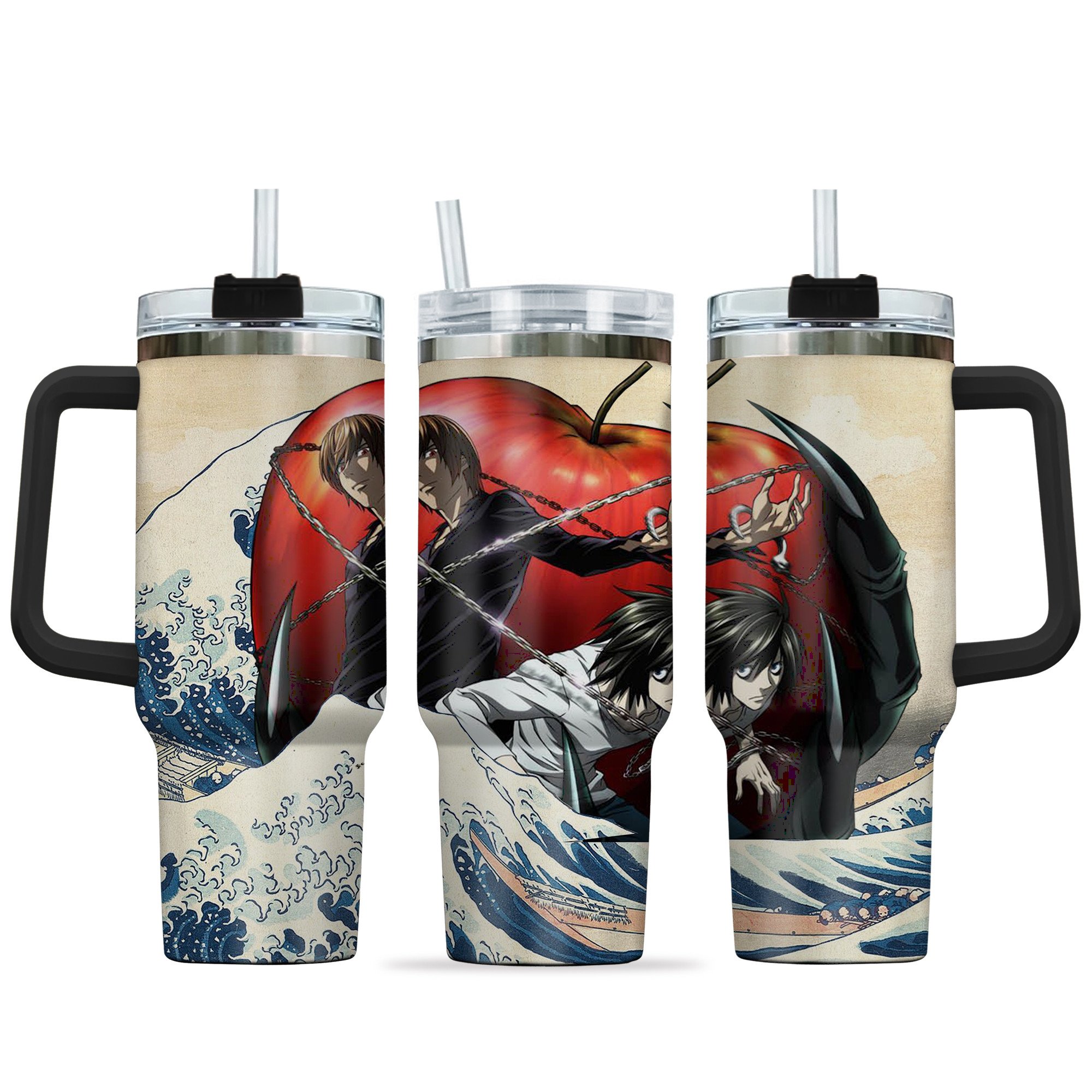 Hydratemerch Light Yagami x L Lawliet Death Note Anime Custom Stanley Quencher 40oz Stainless Steel Tumbler With Handle