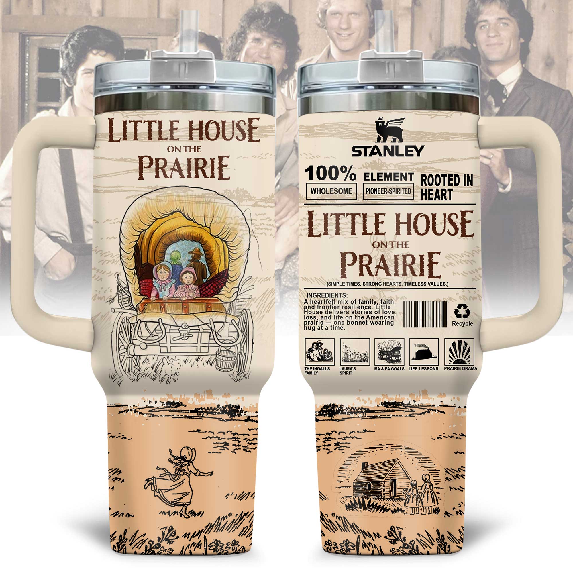 Hydratemerch Little House on the Prairie TV Series Custom Stanley Quencher 40oz Stainless Steel Tumbler With Handle