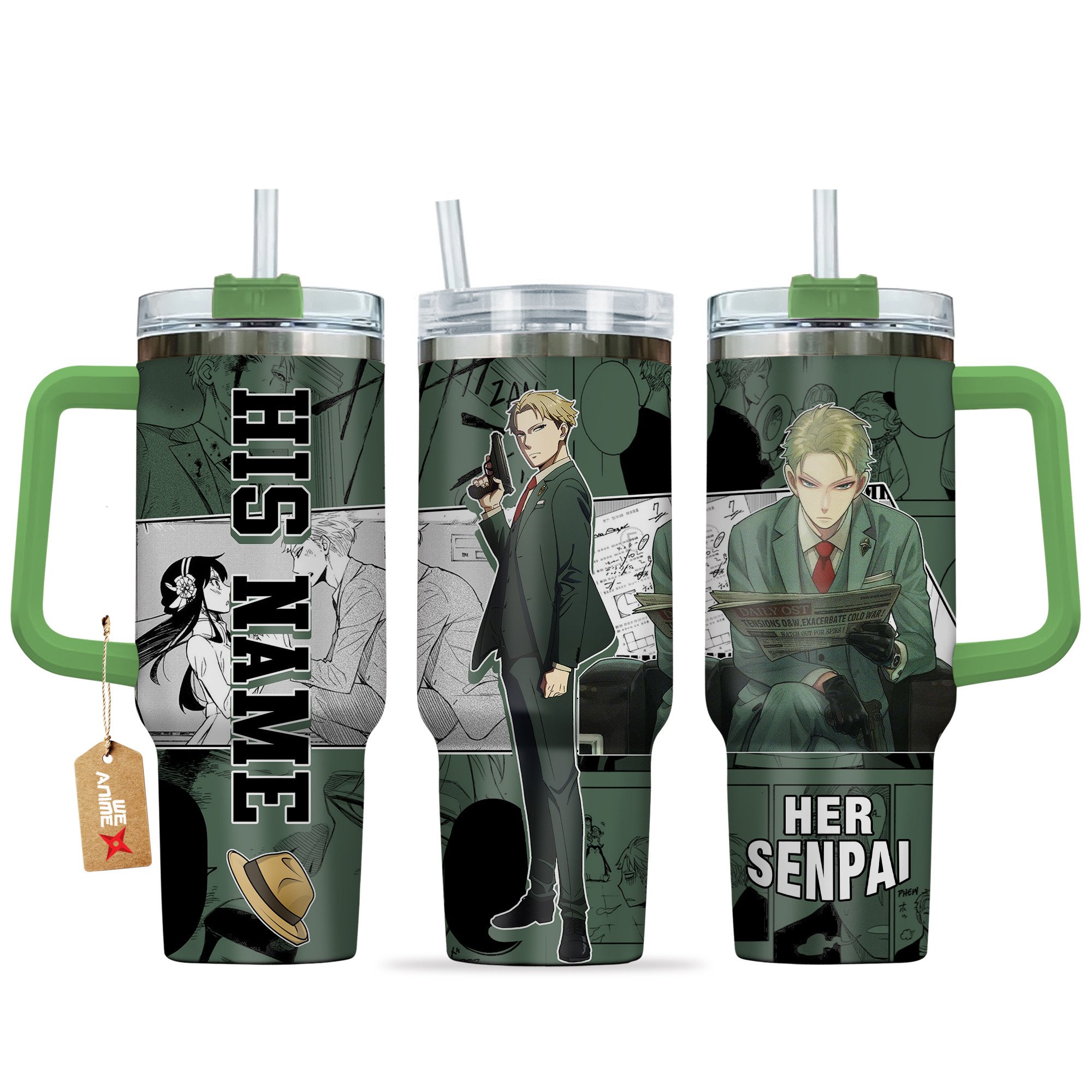 Hydratemerch Loid Forger Spy x Family Anime Custom Stanley Quencher 40oz Stainless Steel Tumbler With Handle