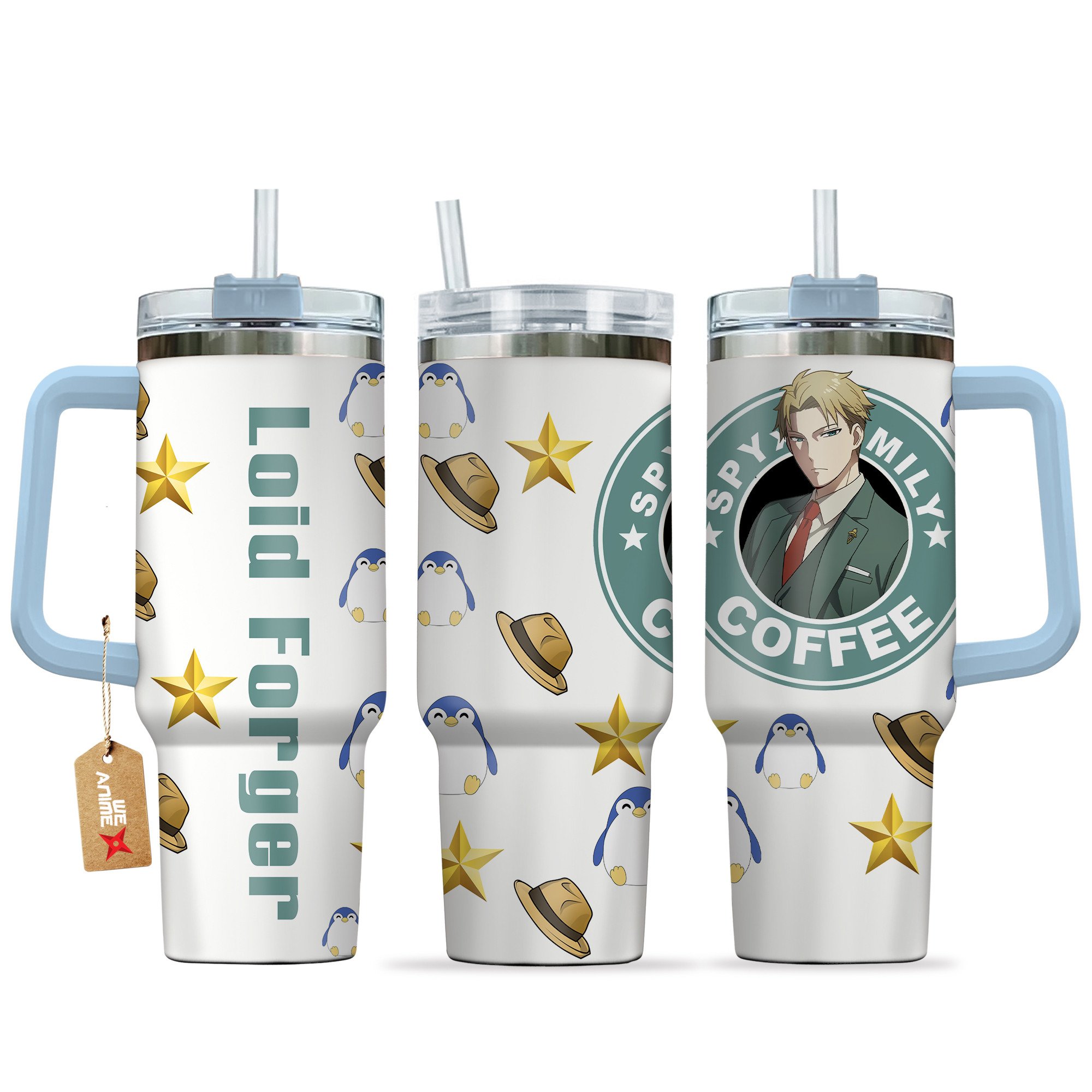 Hydratemerch Loid Forger Spy x Family Anime Custom Stanley Quencher 40oz Stainless Steel Tumbler With Handle