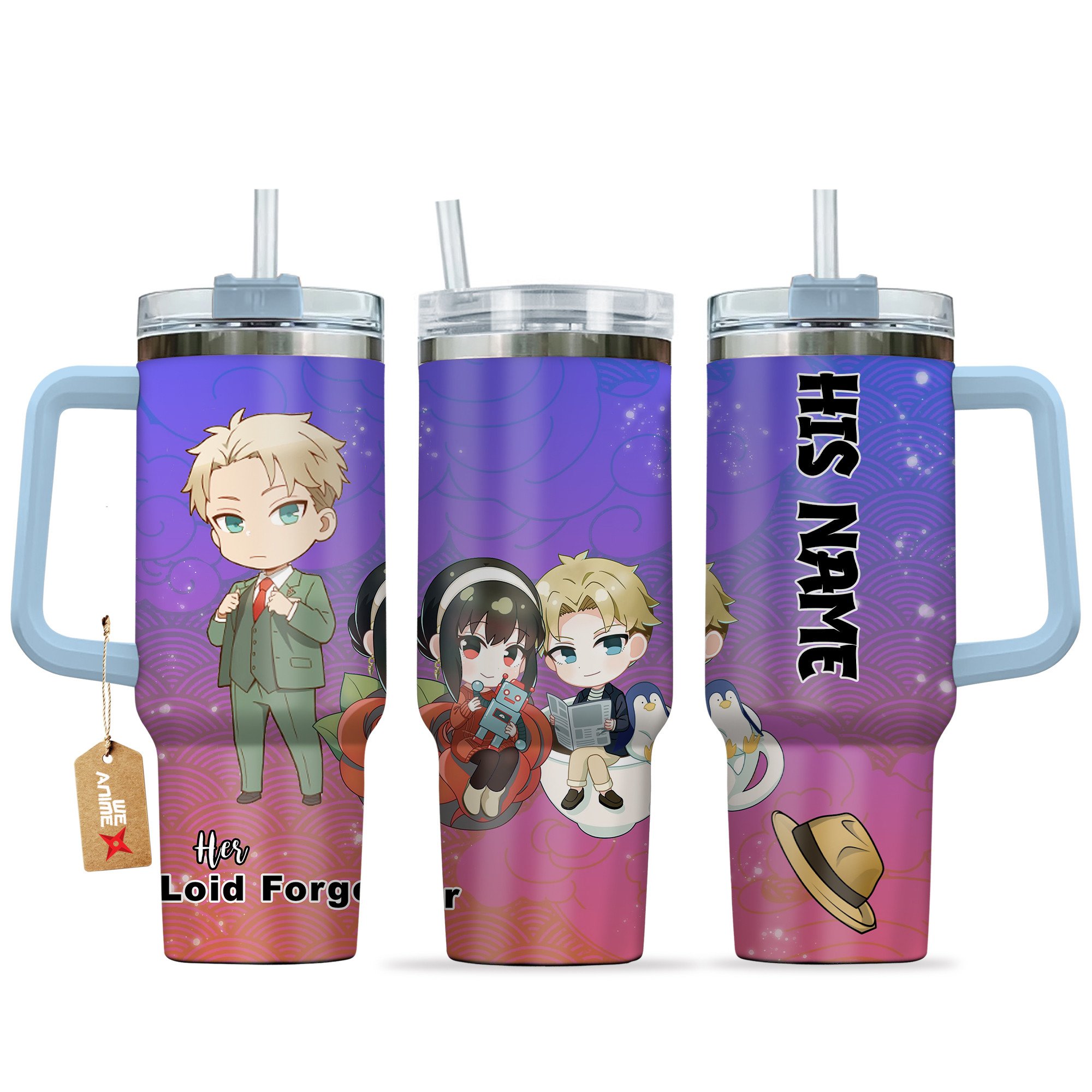 Hydratemerch Loid Forger Spy x Family Anime Valentine Custom Stanley Quencher 40oz Stainless Steel Tumbler With Handle
