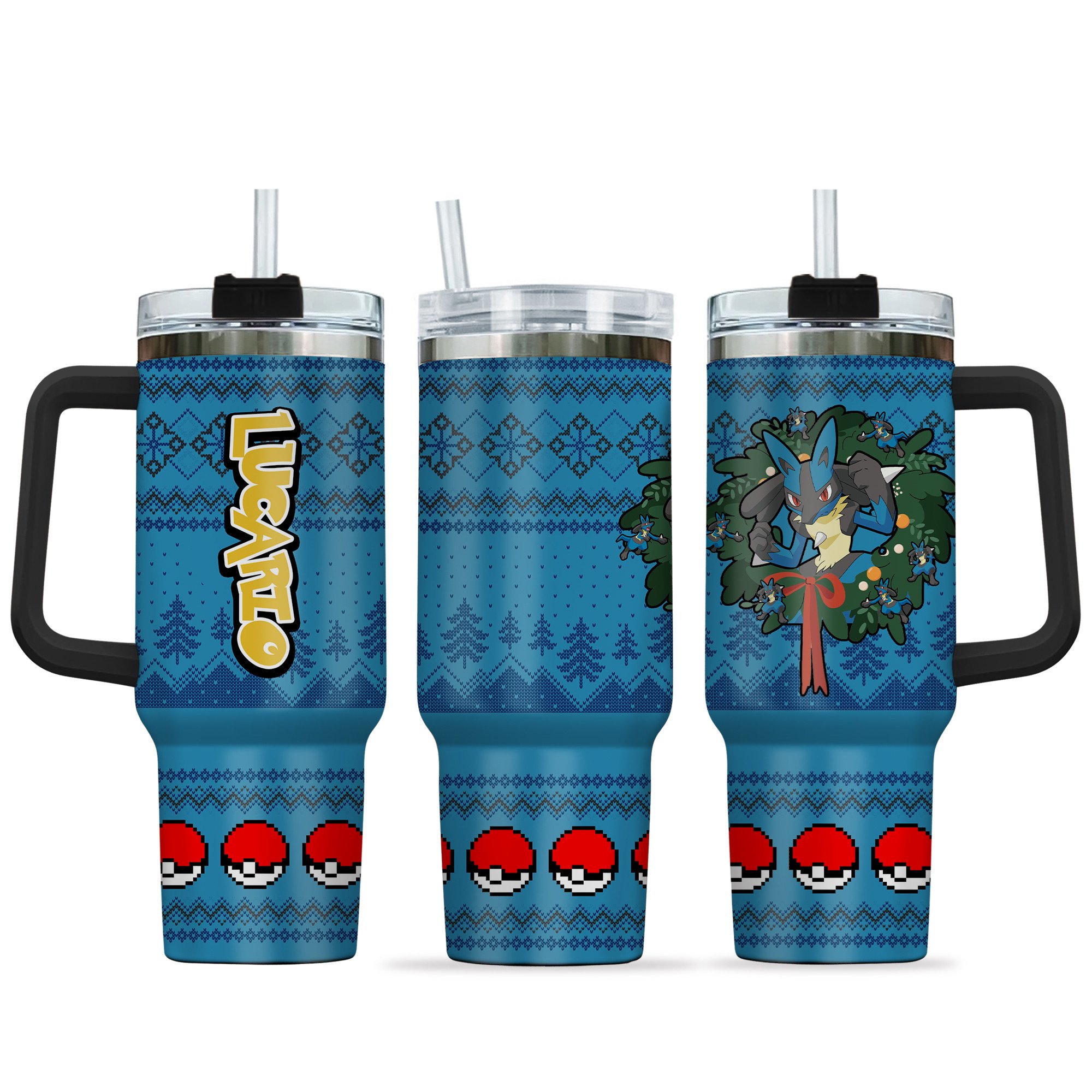 Hydratemerch Lucario Pokemon Anime Custom Stanley Quencher 40oz Stainless Steel Tumbler With Handle