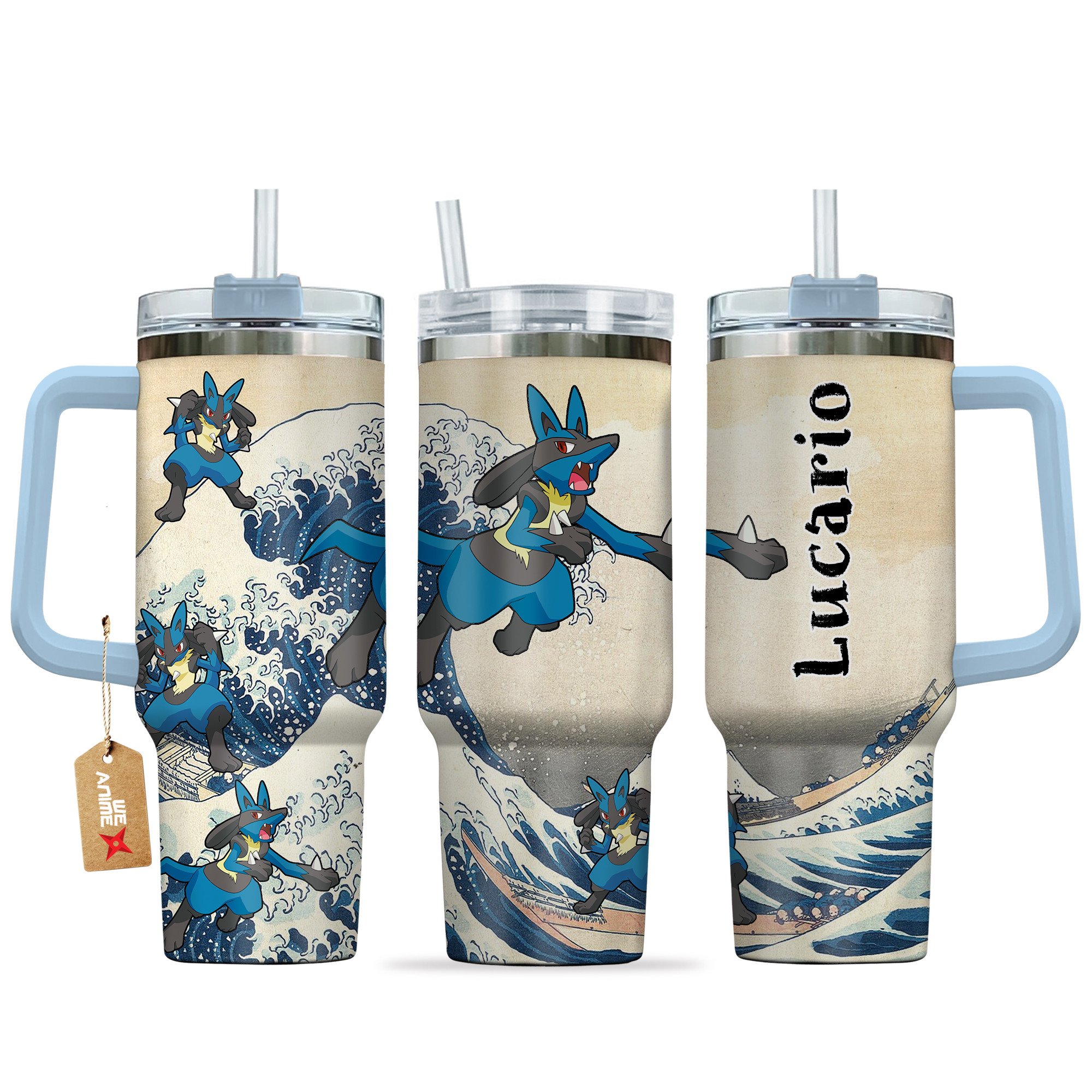 Hydratemerch Lucario Pokemon Anime Custom Stanley Quencher 40oz Stainless Steel Tumbler With Handle