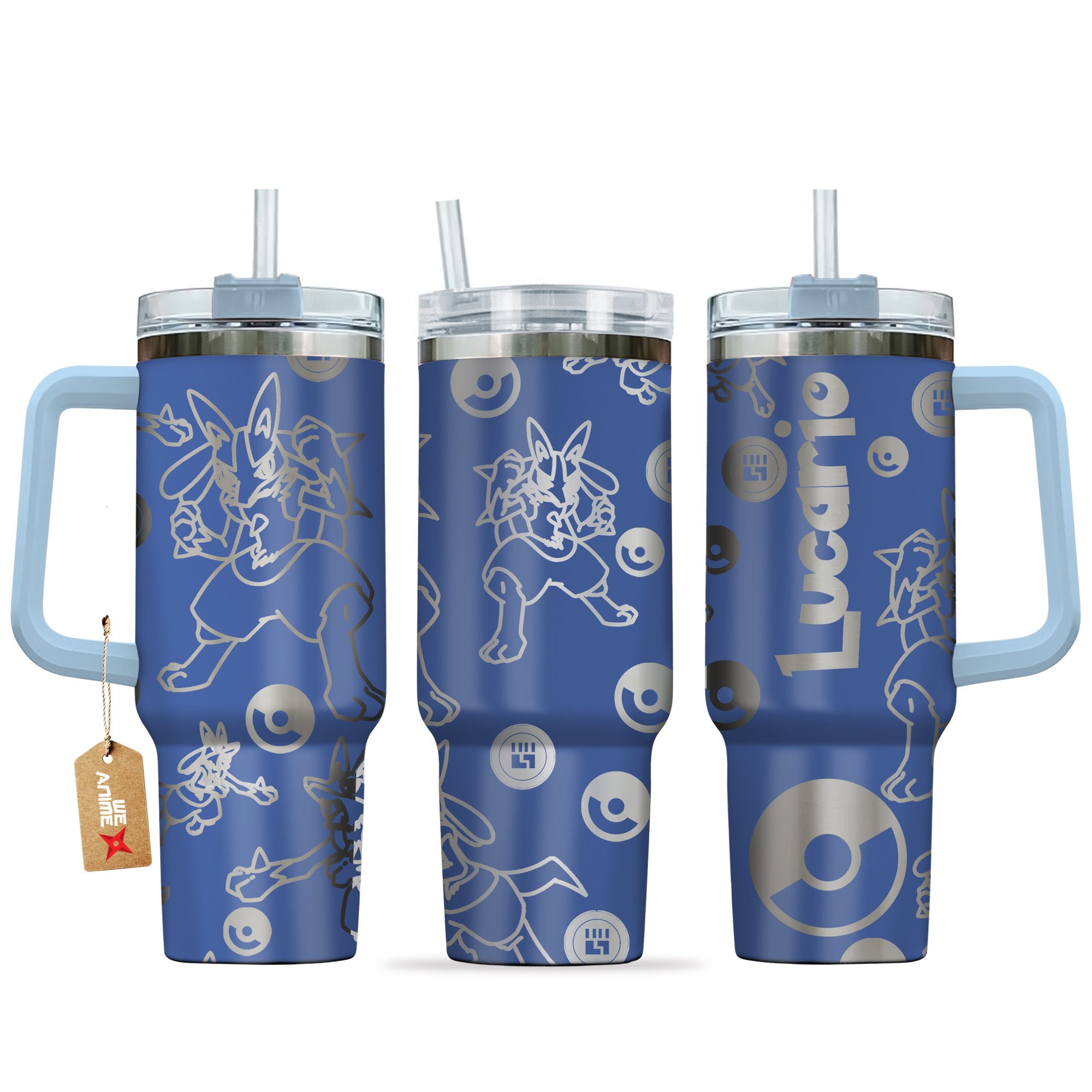 Hydratemerch Lucario Pokemon Anime Custom Stanley Quencher 40oz Stainless Steel Tumbler With Handle