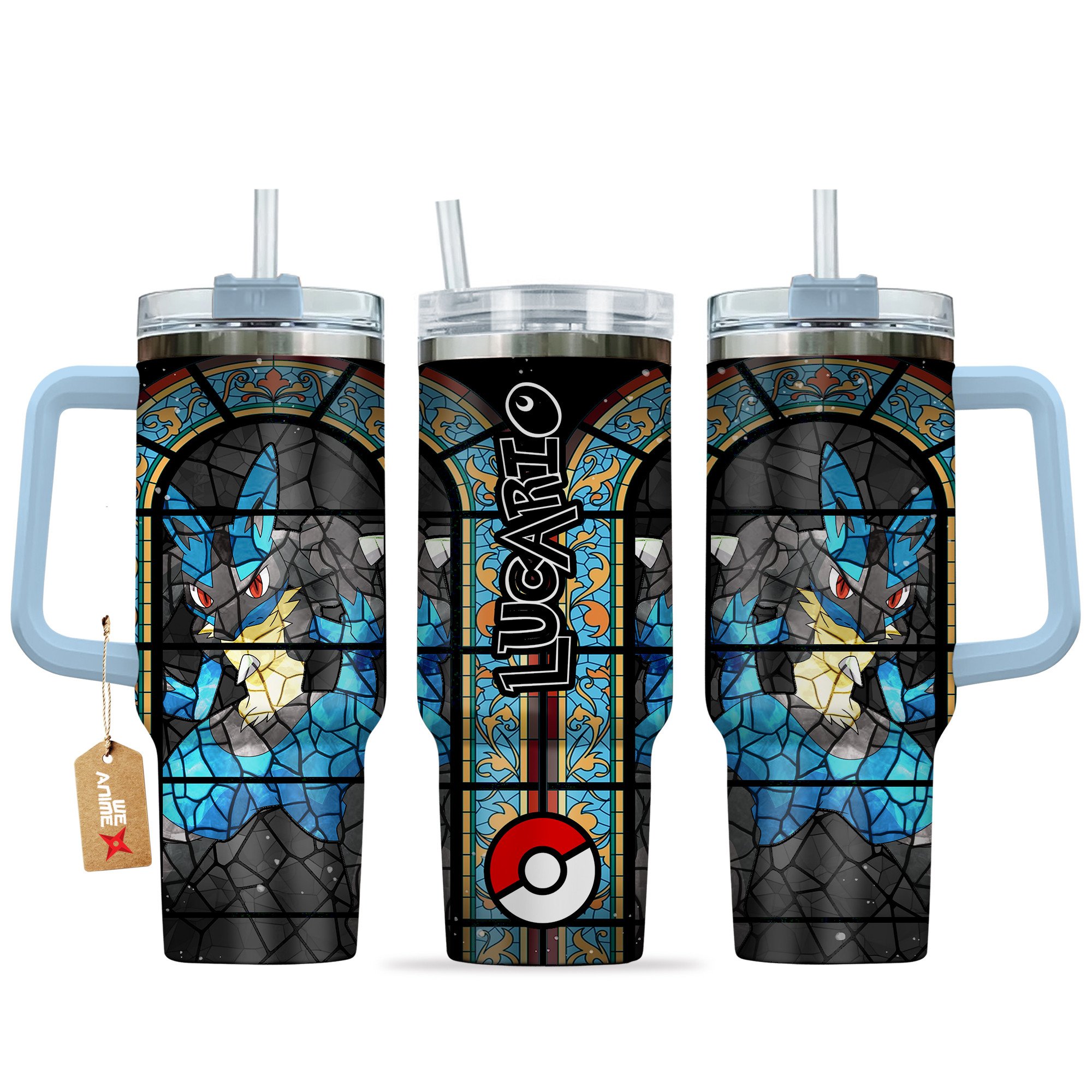Hydratemerch Lucario Pokemon Anime Custom Stanley Quencher 40oz Stainless Steel Tumbler With Handle