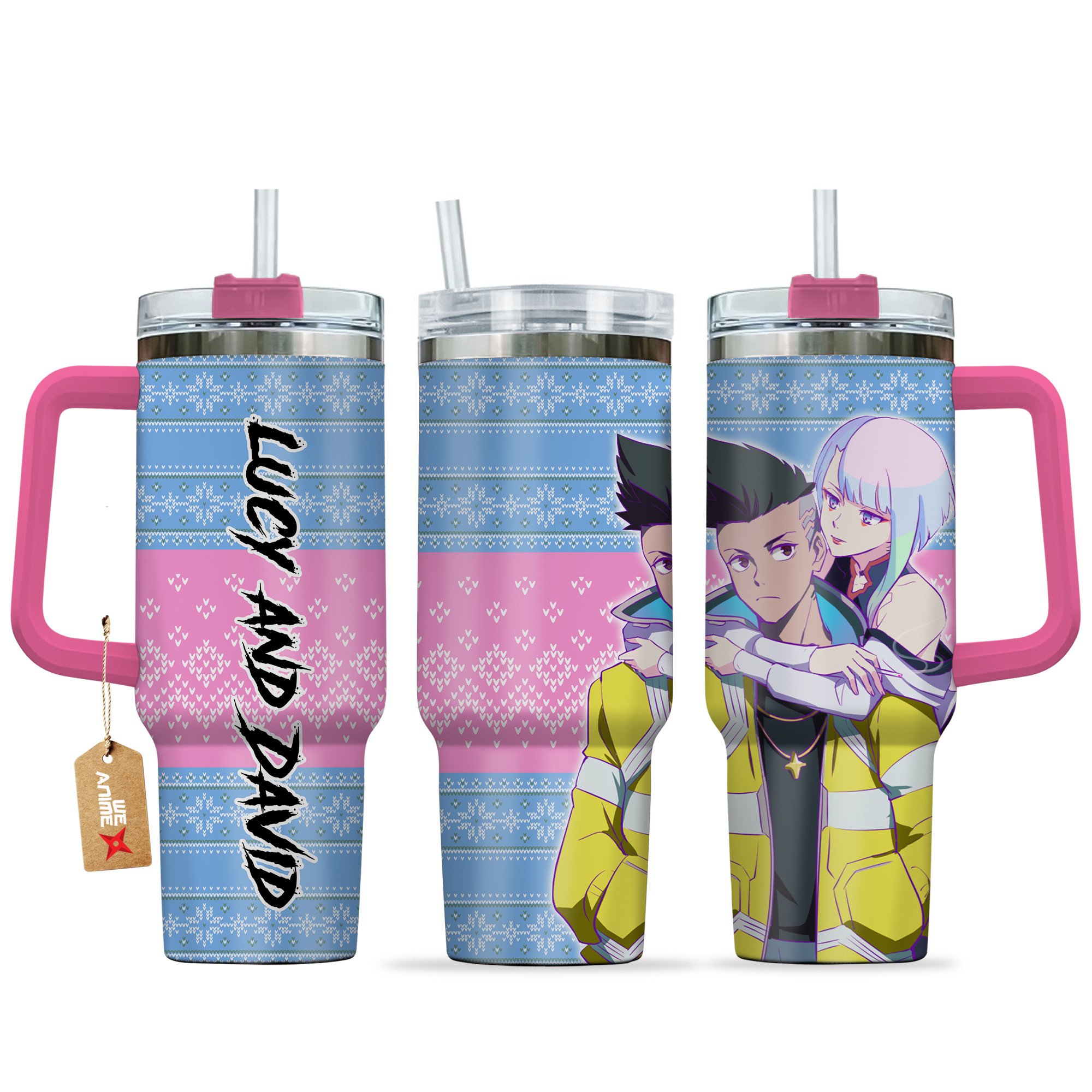 Hydratemerch Lucyna Kushinada and David Martinez Cyberpunk Anime Custom Stanley Quencher 40oz Stainless Steel Tumbler With Handle