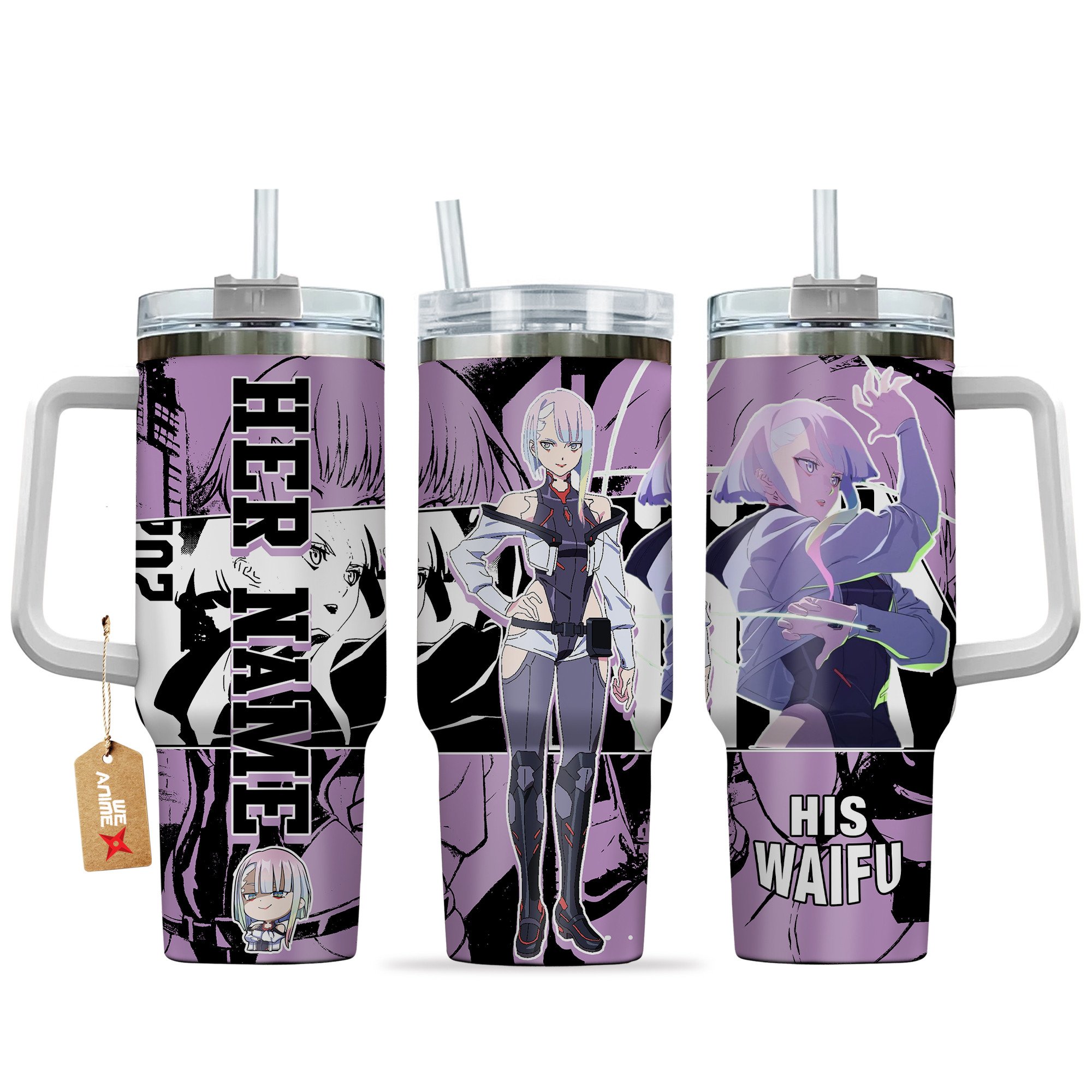 Hydratemerch Lucyna Kushinada Cyberpunk Anime Custom Stanley Quencher 40oz Stainless Steel Tumbler With Handle