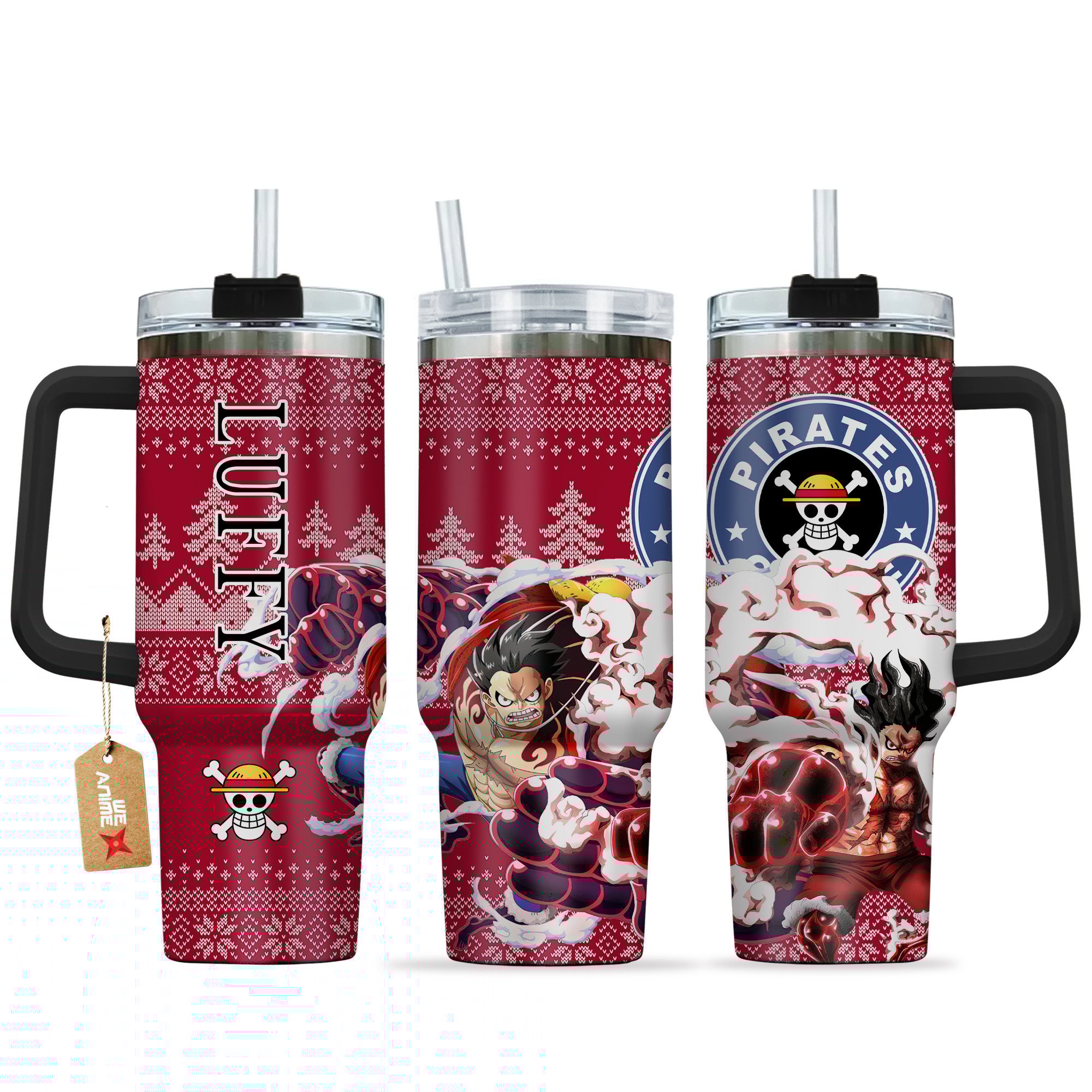 Hydratemerch Luffy Gear 4 One Piece Anime Custom Stanley Quencher 40oz Stainless Steel Tumbler With Handle