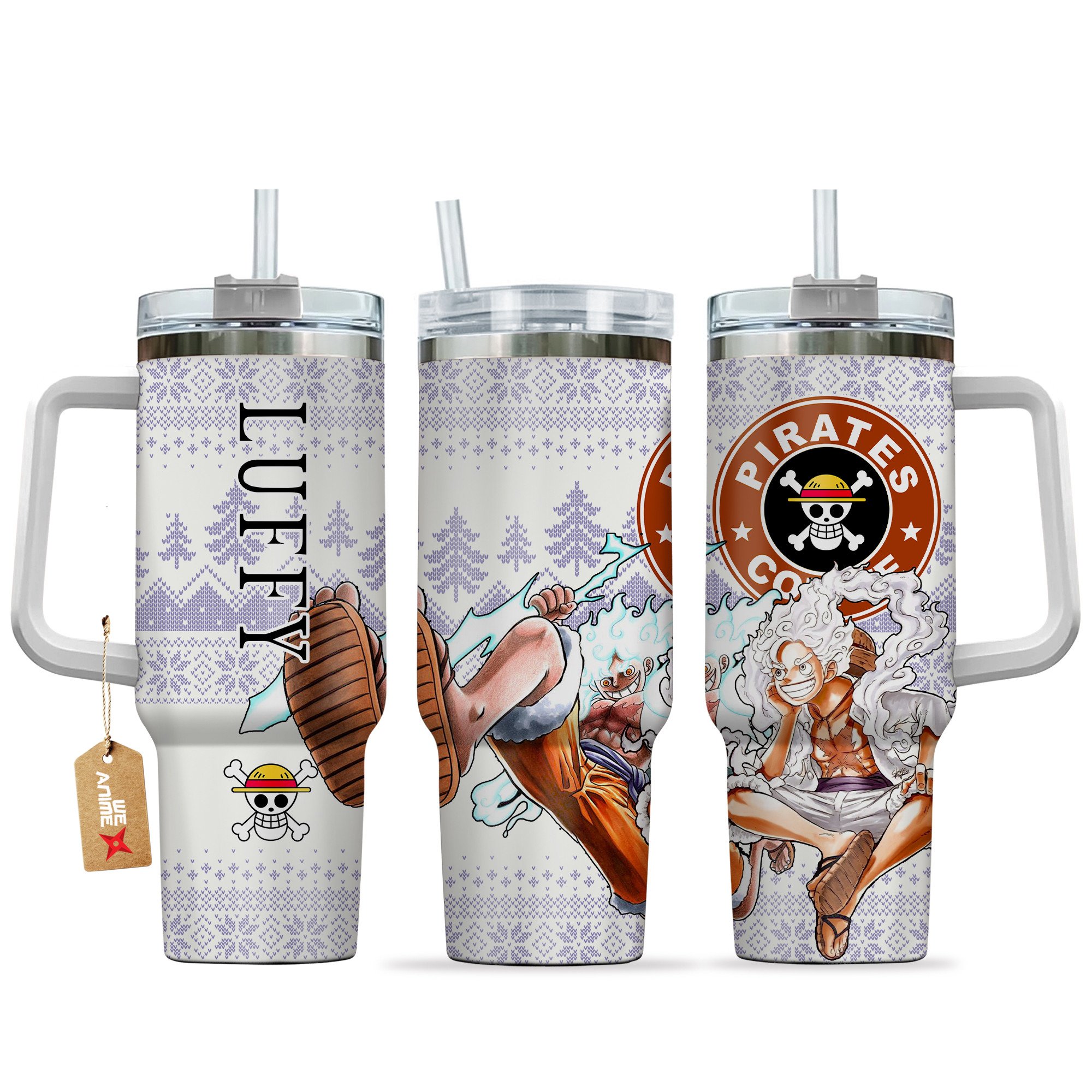 Hydratemerch Luffy Gear 5 One Piece Anime Custom Stanley Quencher 40oz Stainless Steel Tumbler With Handle