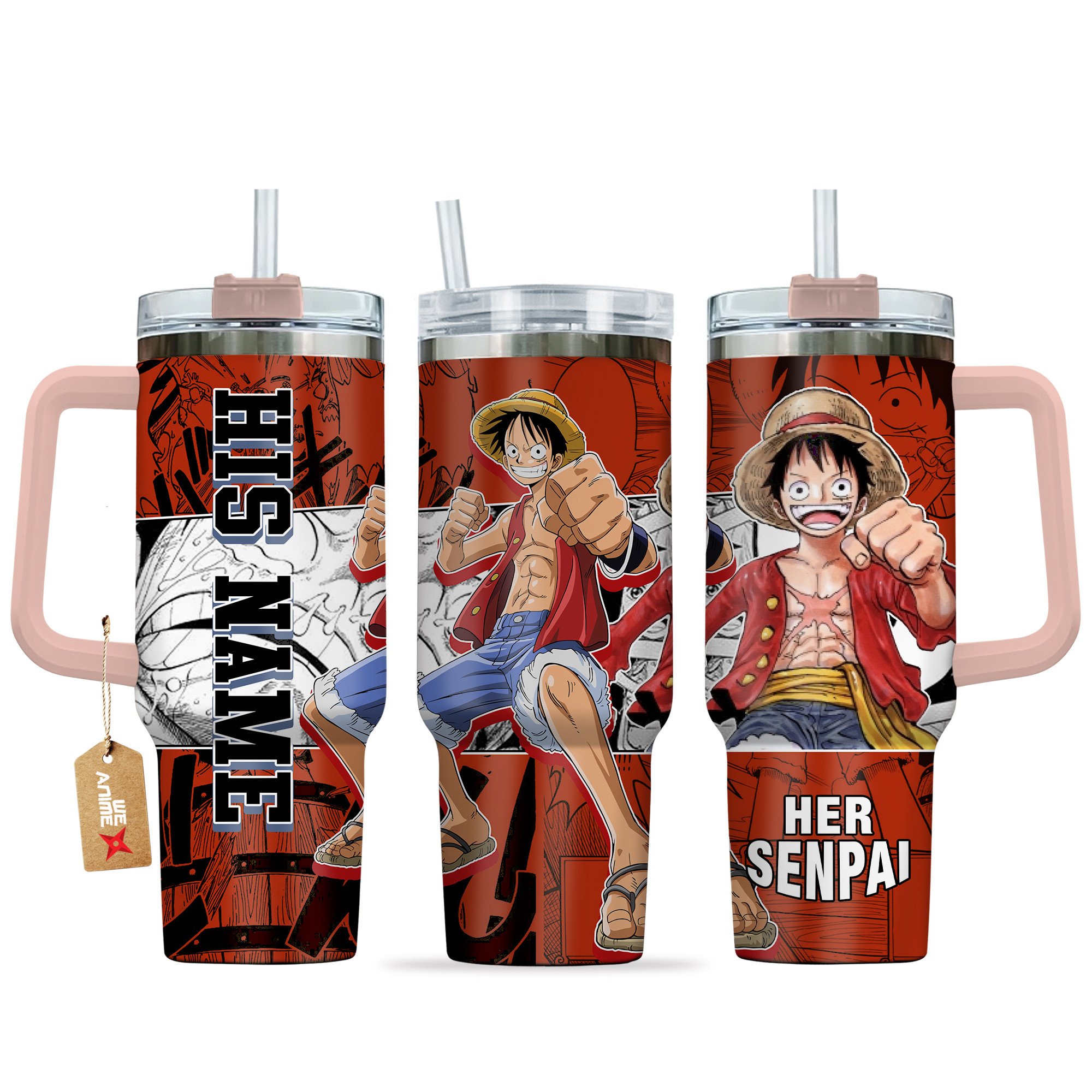 Hydratemerch Luffy One Piece Anime Custom Stanley Quencher 40oz Stainless Steel Tumbler With Handle