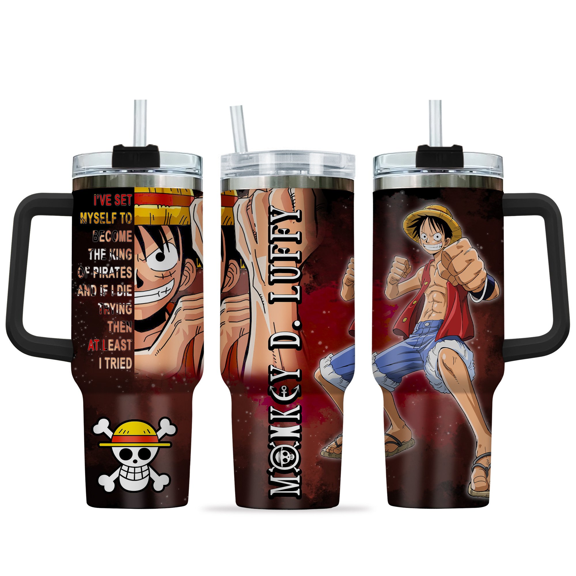 Hydratemerch Luffy One Piece Anime Custom Stanley Quencher 40oz Stainless Steel Tumbler With Handle