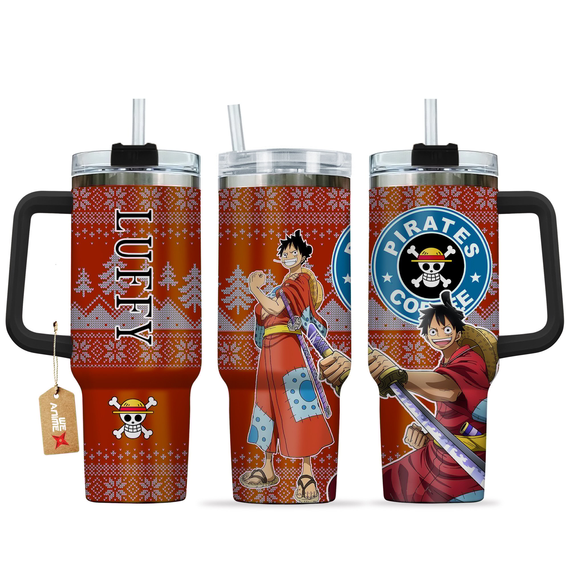 Hydratemerch Luffy Wano Arc One Piece Anime Custom Stanley Quencher 40oz Stainless Steel Tumbler With Handle