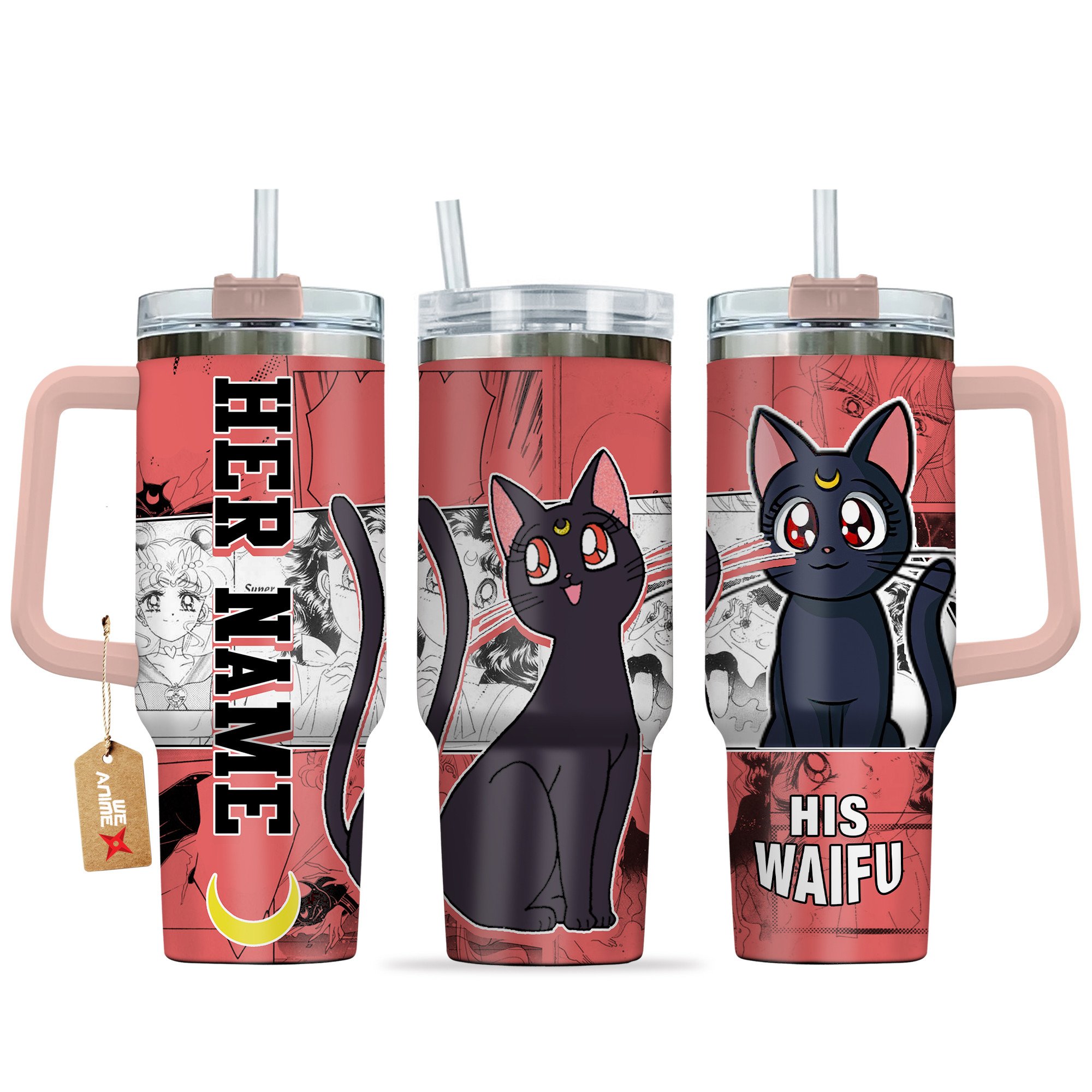 Hydratemerch Luna Sailor Moon Anime Custom Stanley Quencher 40oz Stainless Steel Tumbler With Handle